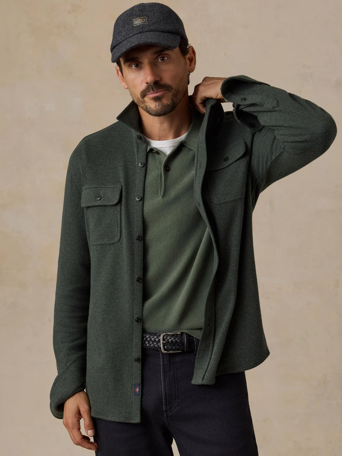 Faherty | Legend Sweater Shirt | Fall Evergreen Twill Green