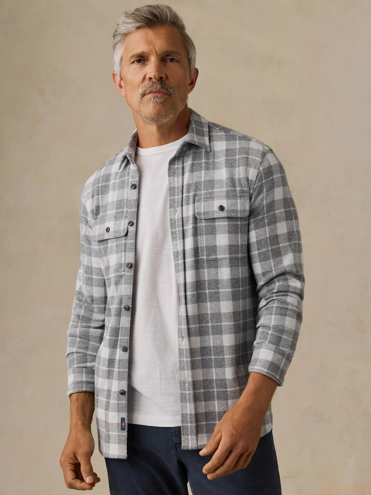 Faherty Legend Sweater Shirt in Stone Hollow Plaid Gray