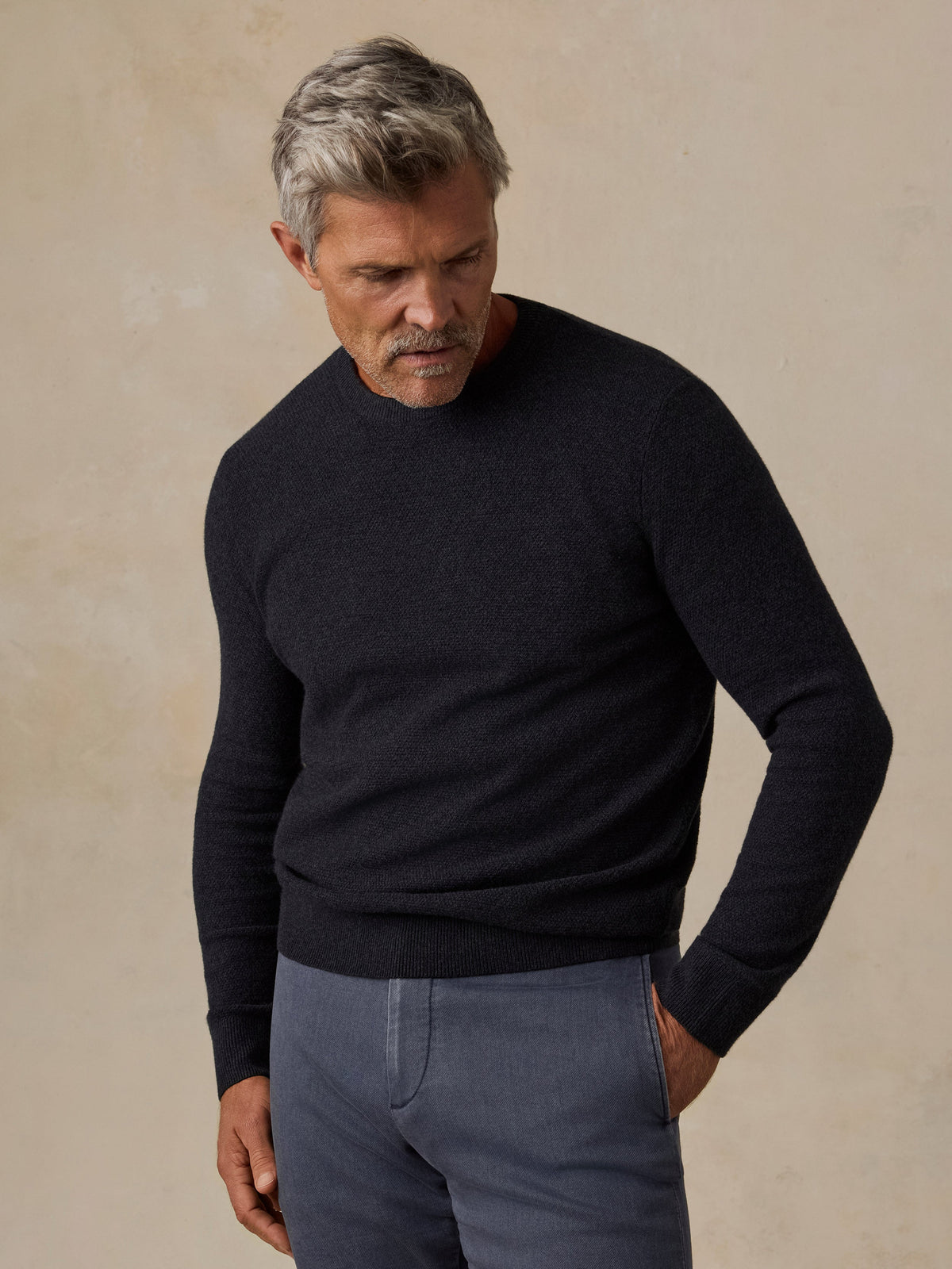 Faherty Jackson Crew Sweater in Wolf Black Heather