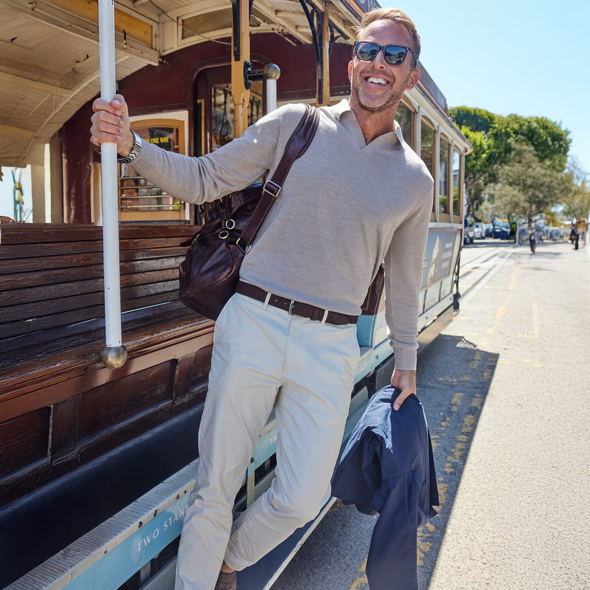 Collars & Co. Bellagio Long Sleeve Merino Polo in Oatmeal, detail