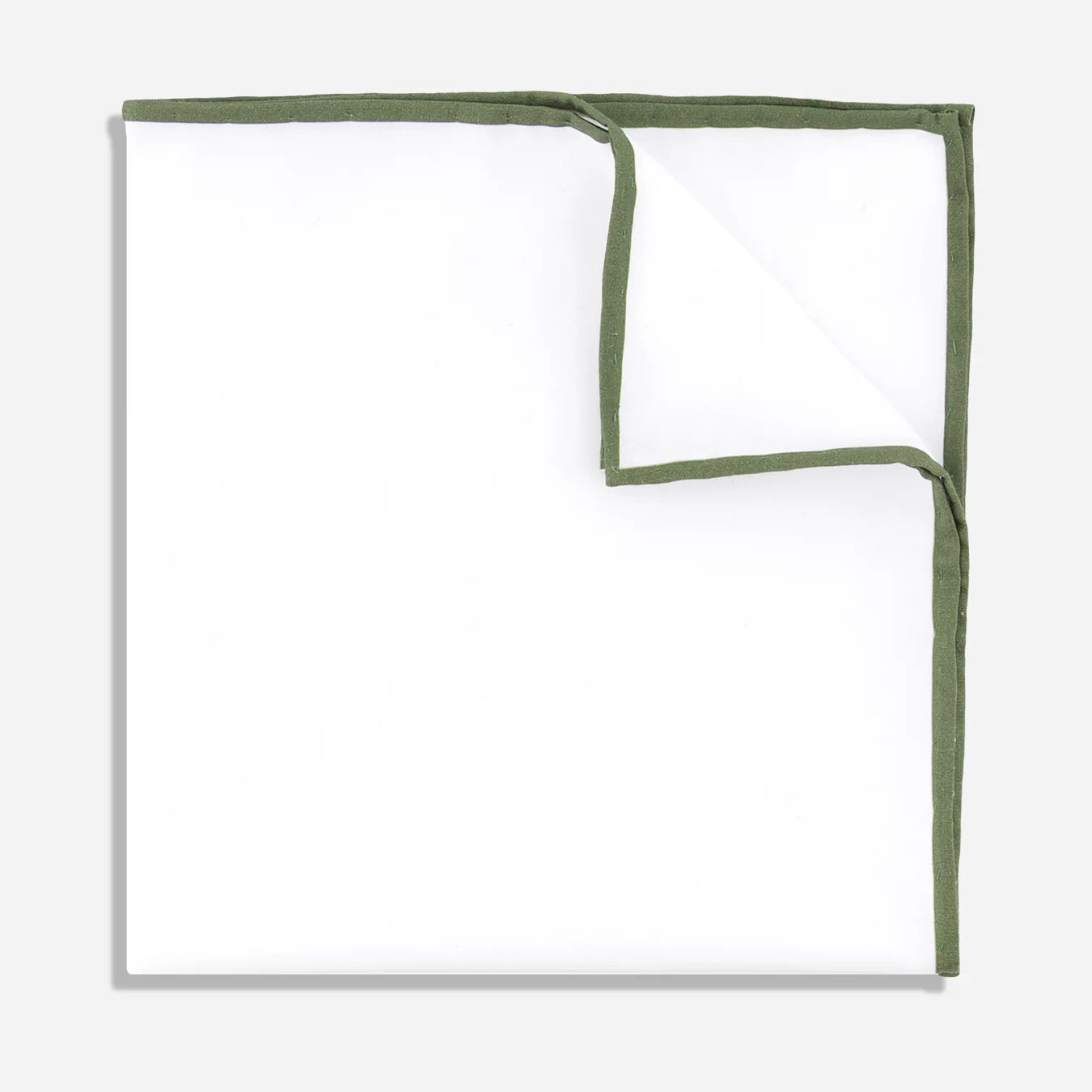 Tie Bar | White Cotton With Border Olive Pocket Square | White