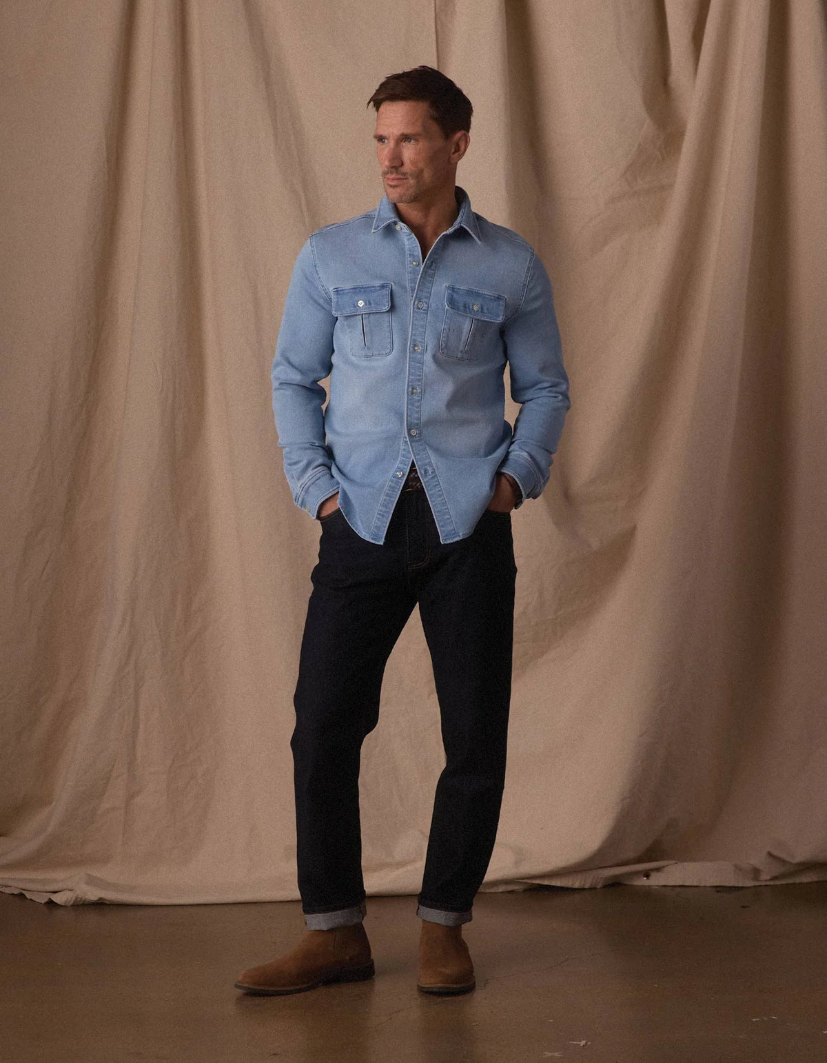 The Normal Brand | Comfort Terry Jean Shirt Jacket | Light Wash Blue