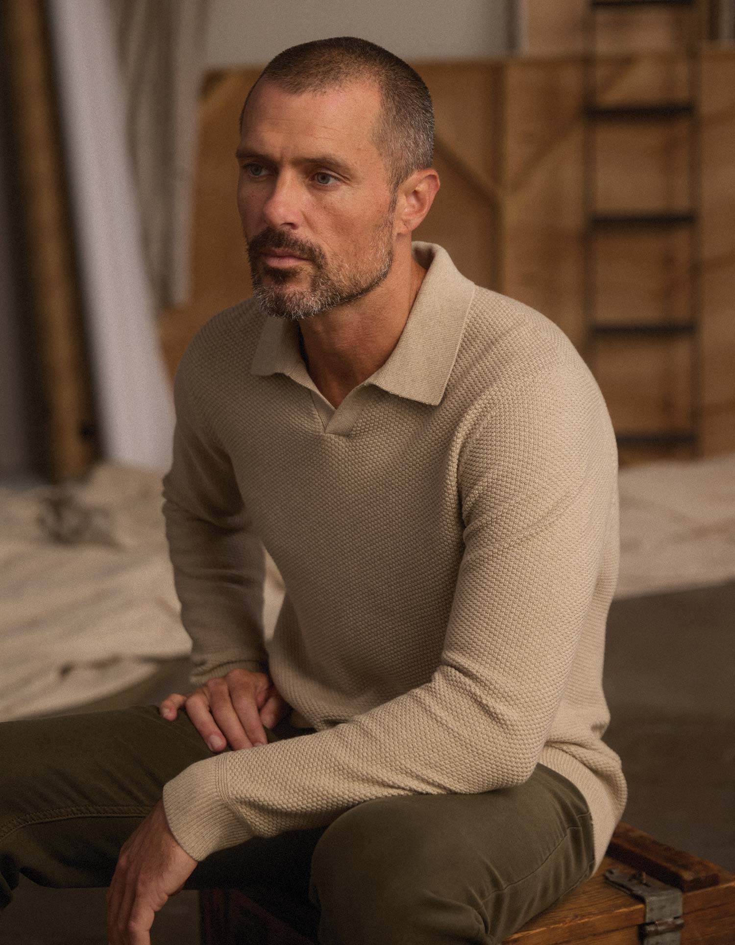 The Normal Brand | COOLMAX® Textured Sweater Polo | Flax Brown