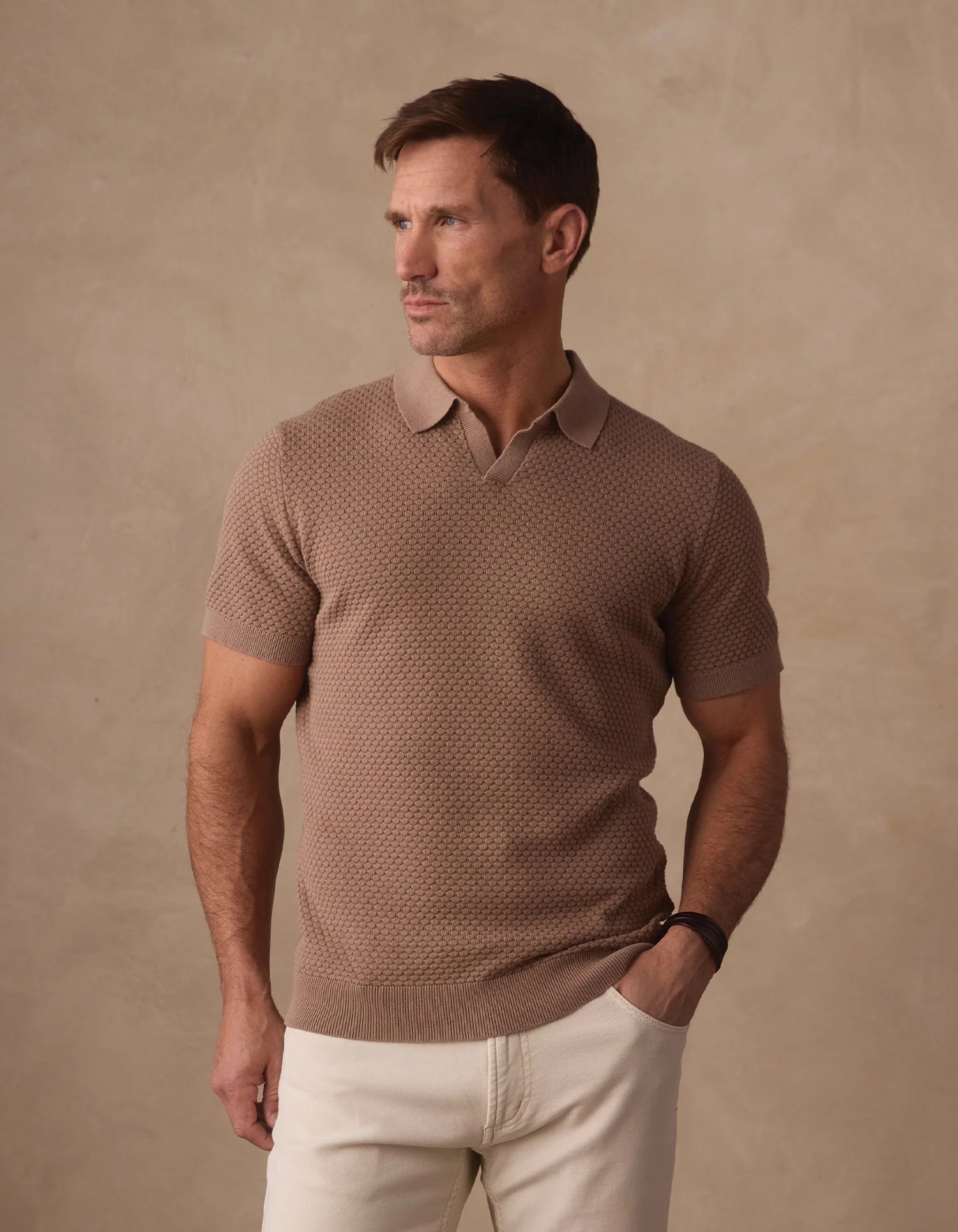 The Normal Brand | Robles Knit Jacquard Polo Taupe | Brown