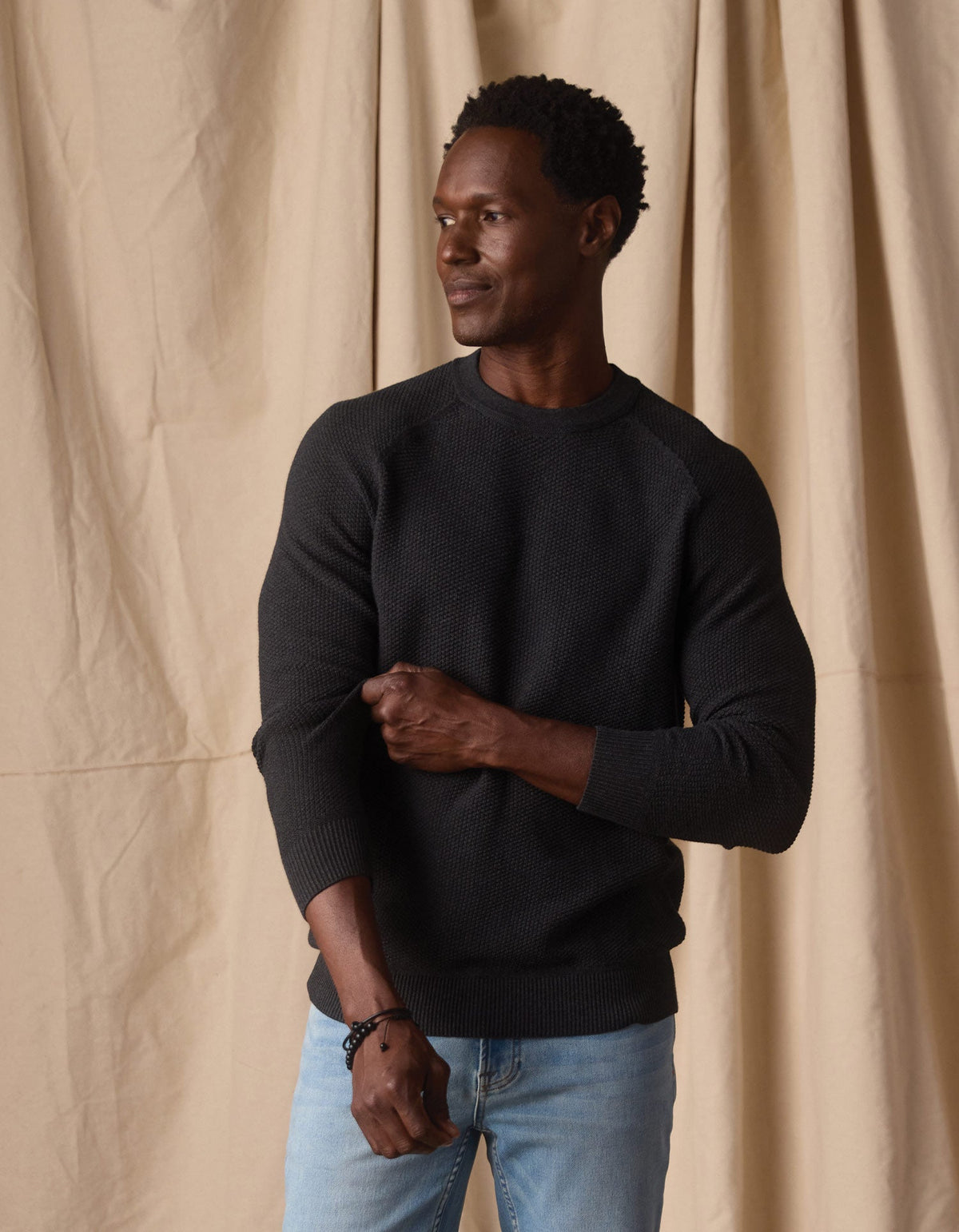 The Normal Brand | COOLMAX® Textured Crewneck Sweater | Charcoal Black