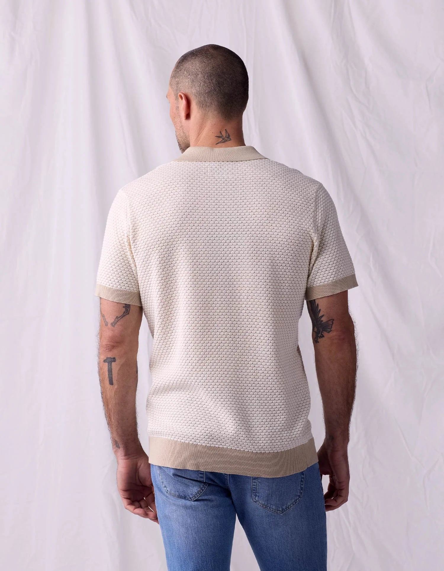 The Normal Brand | Robles Knit Jacquard Polo | White/Beige