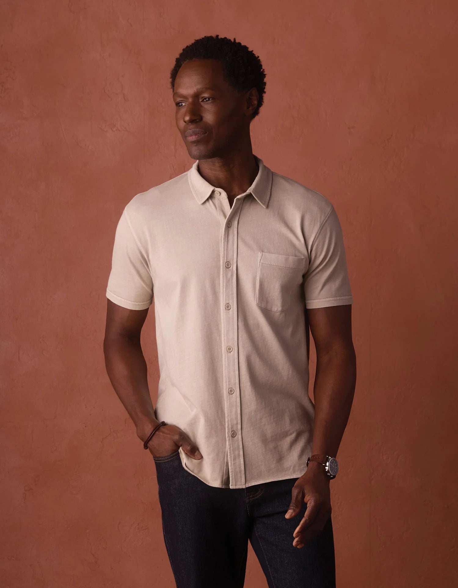 The Normal Brand | Normal Jersey Button Up Pumice | Beige