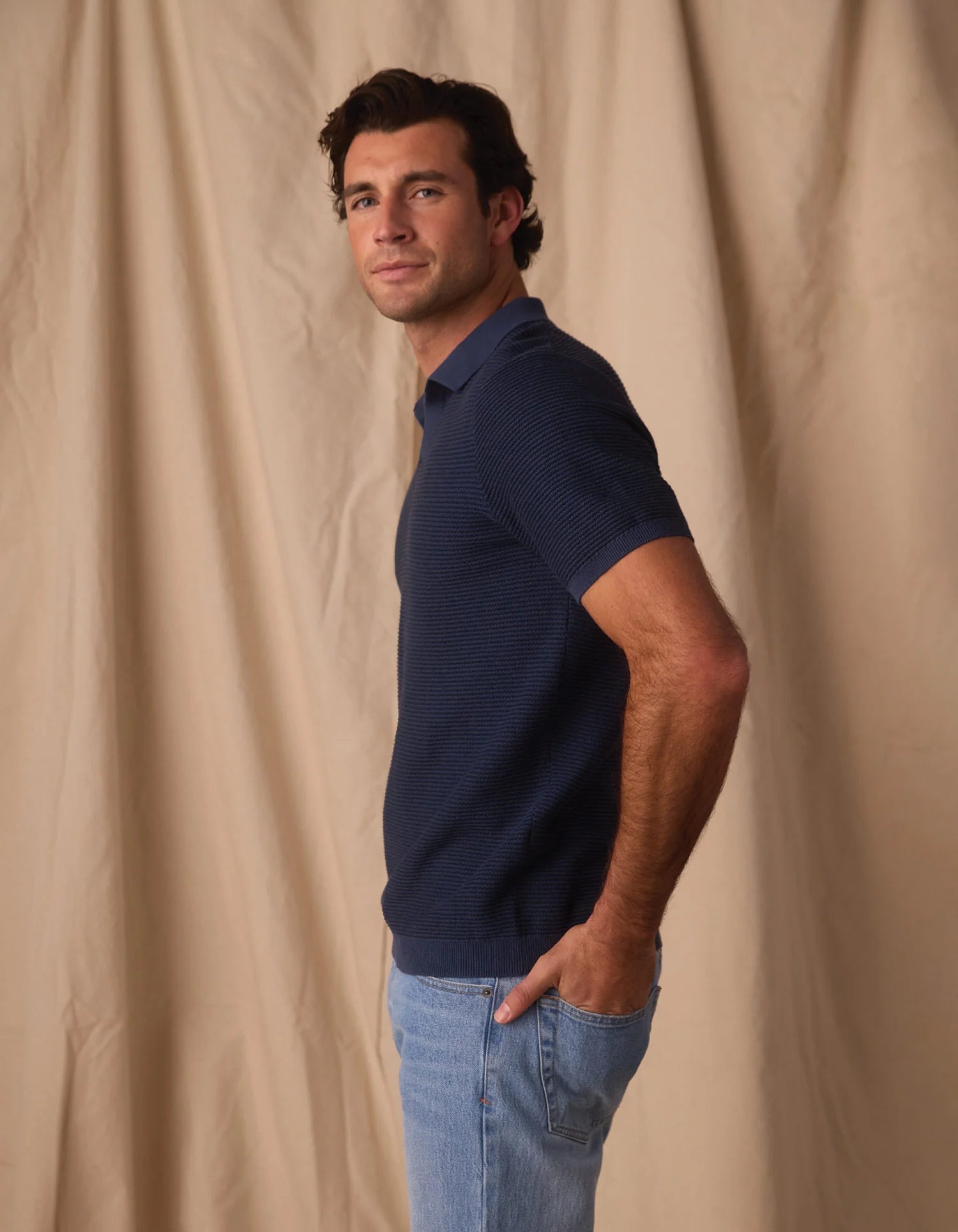 The Normal Brand | Robles Birdseye Knit Polo | Navy