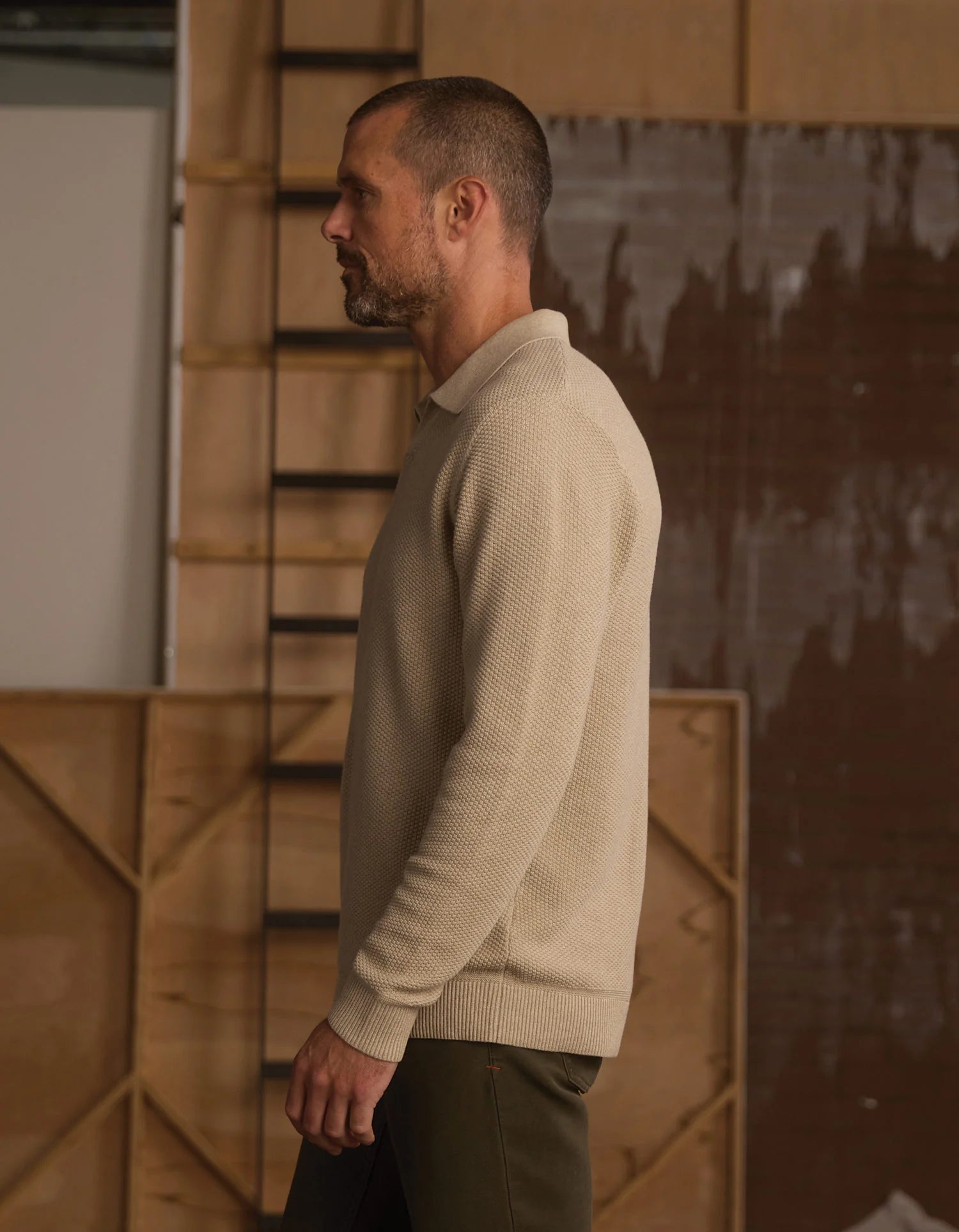 The Normal Brand | COOLMAX® Textured Sweater Polo | Flax Brown