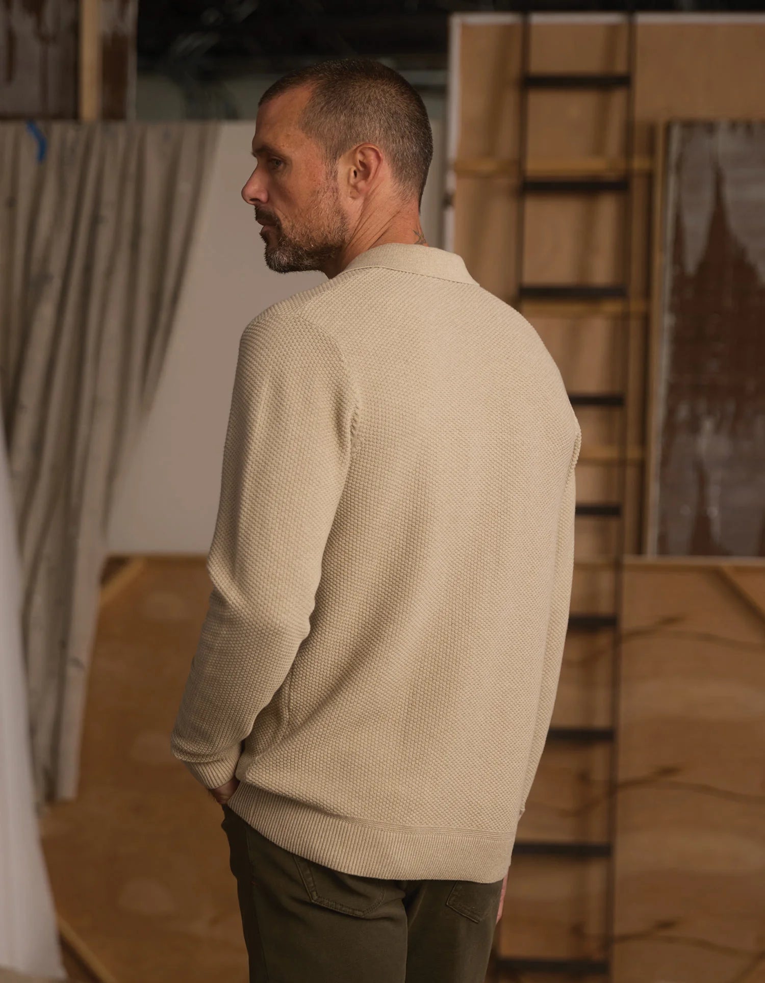 The Normal Brand | COOLMAX® Textured Sweater Polo | Flax Brown