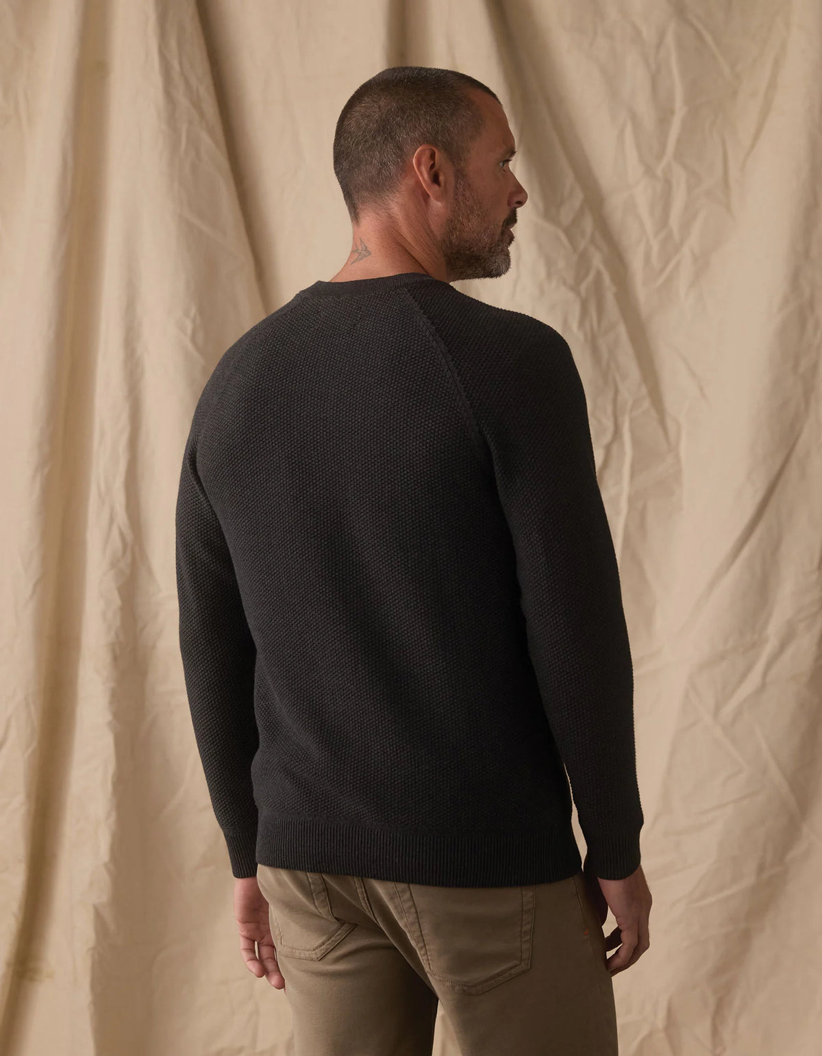The Normal Brand | COOLMAX® Textured Sweater Henley | Charcoal Black