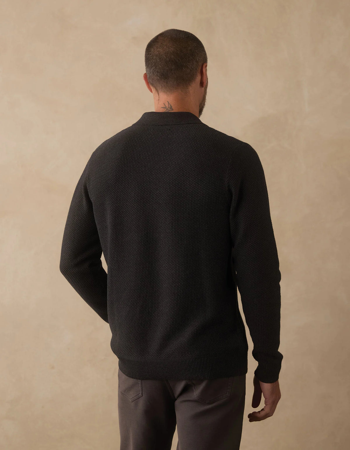 The Normal Brand | COOLMAX® Textured Sweater Polo | Charcoal Black