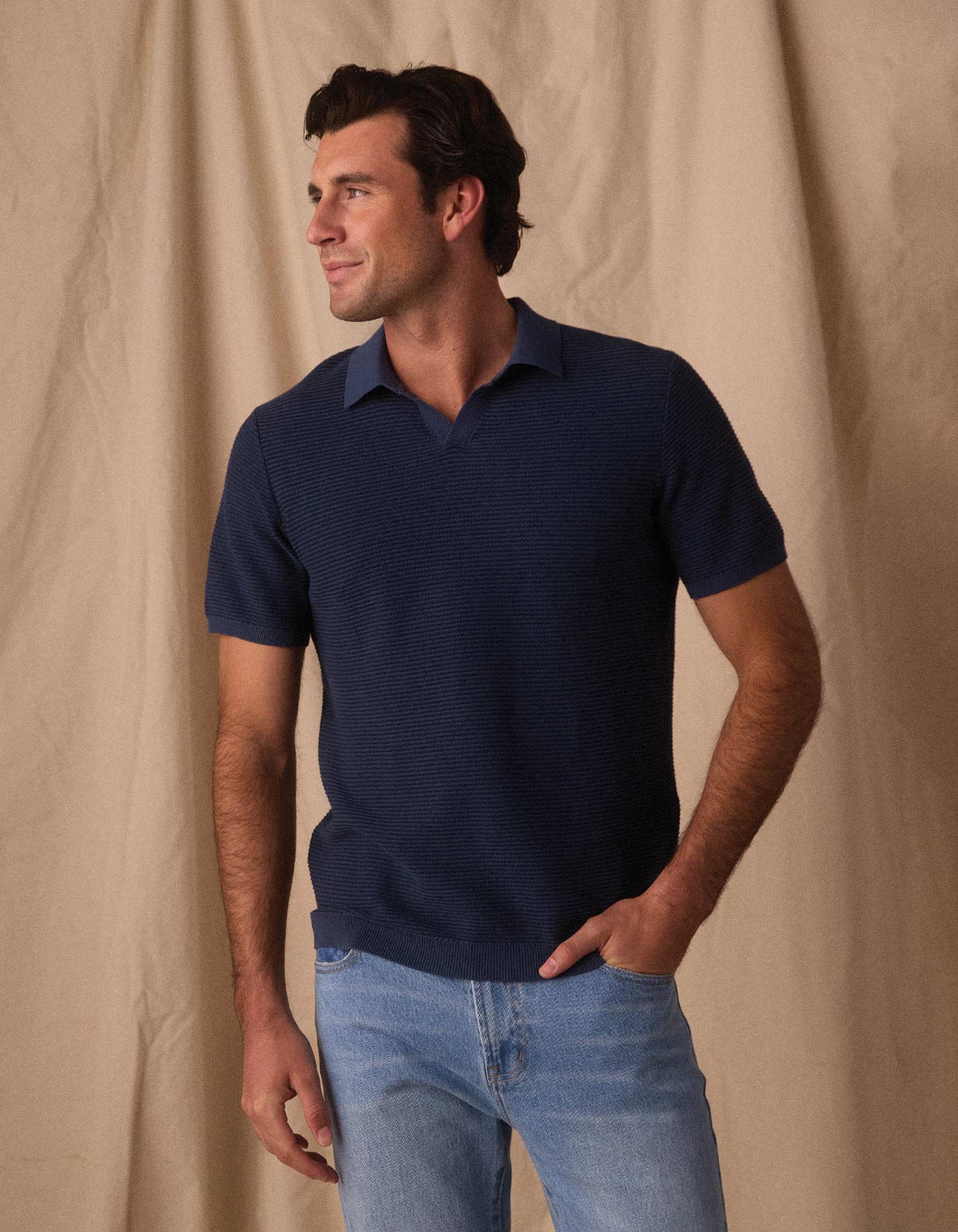 The Normal Brand | Robles Birdseye Knit Polo | Navy