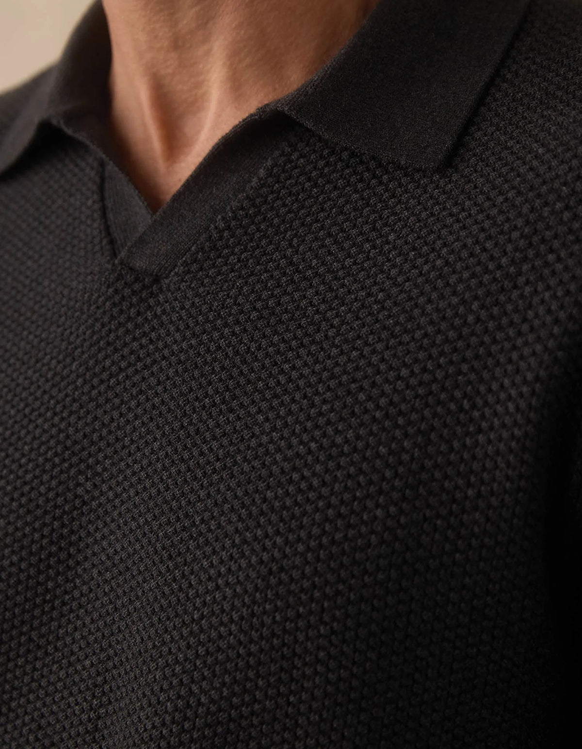 The Normal Brand | COOLMAX® Textured Sweater Polo | Charcoal Black