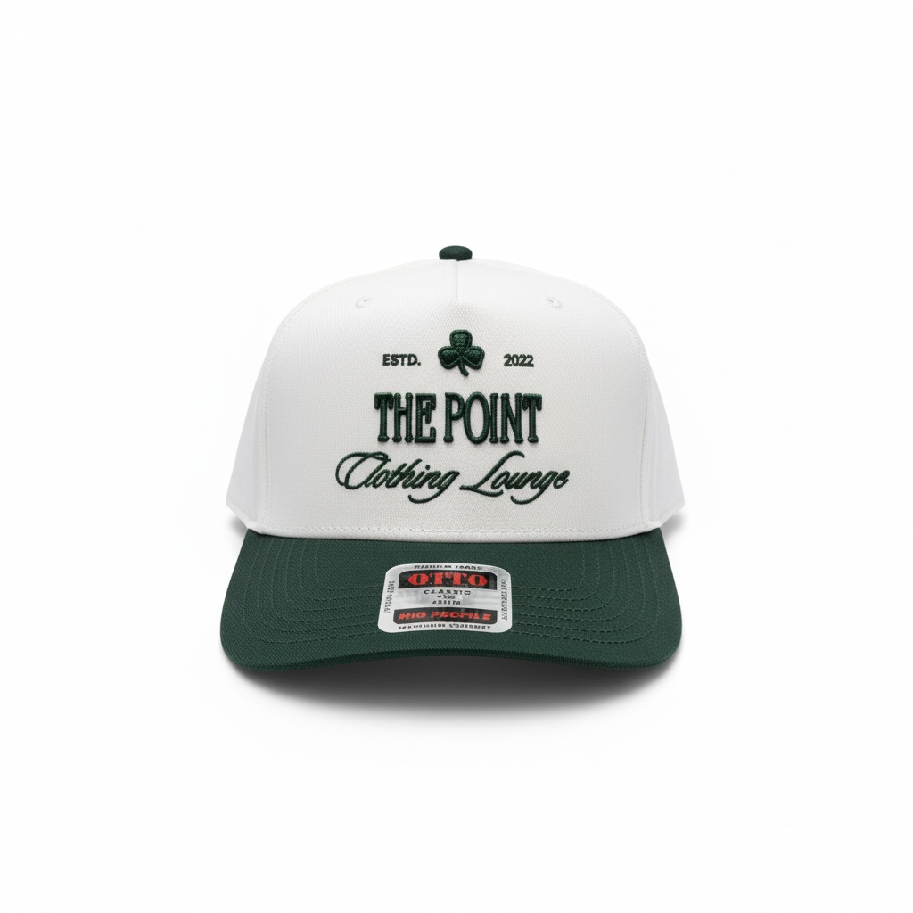 The Point | 5 Panel Mid Profile Hat | White/Green