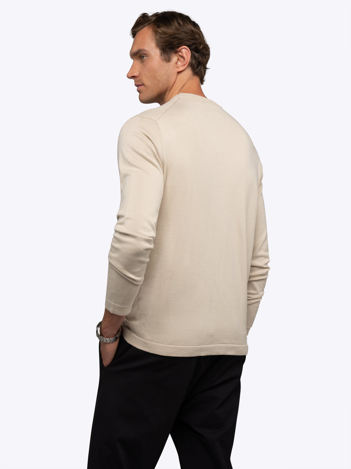 CUTS | Riviera Knit Crewneck Tee Long Sleeve | Sand Dune Beige