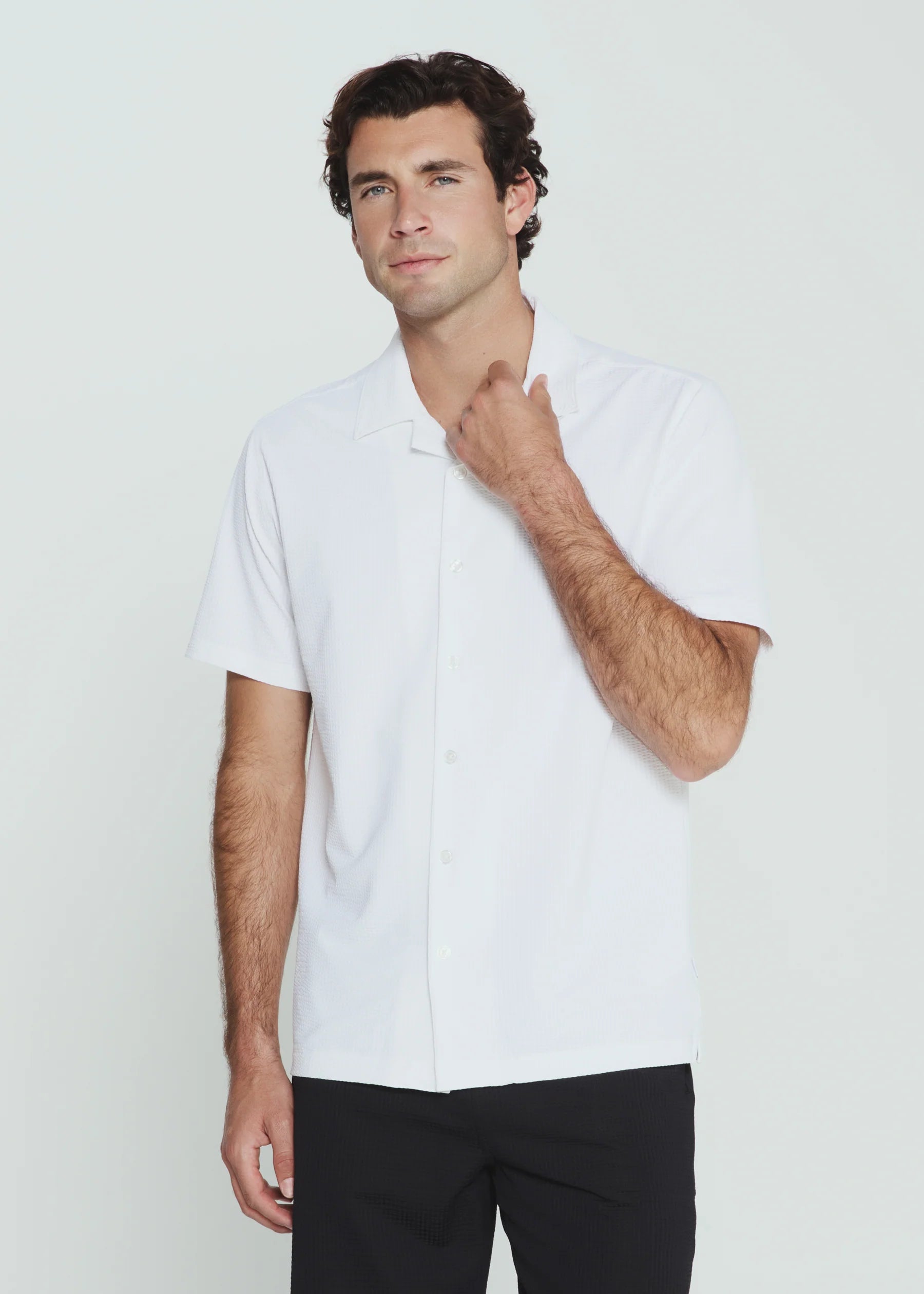 7Diamonds | Sutherland Seersucker Stretch Camp Shirt | Ivory White