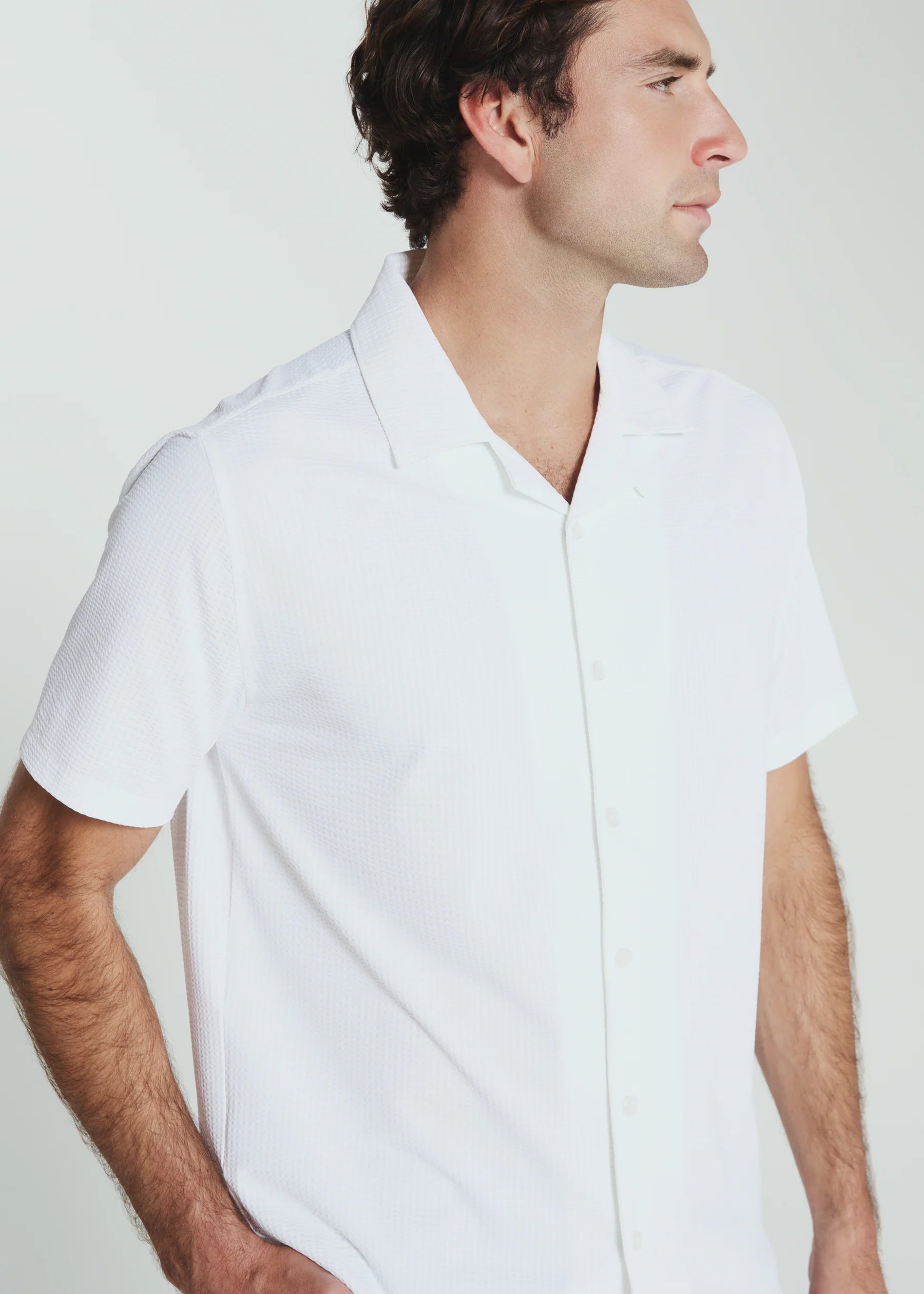7Diamonds | Sutherland Seersucker Stretch Camp Shirt | Ivory White