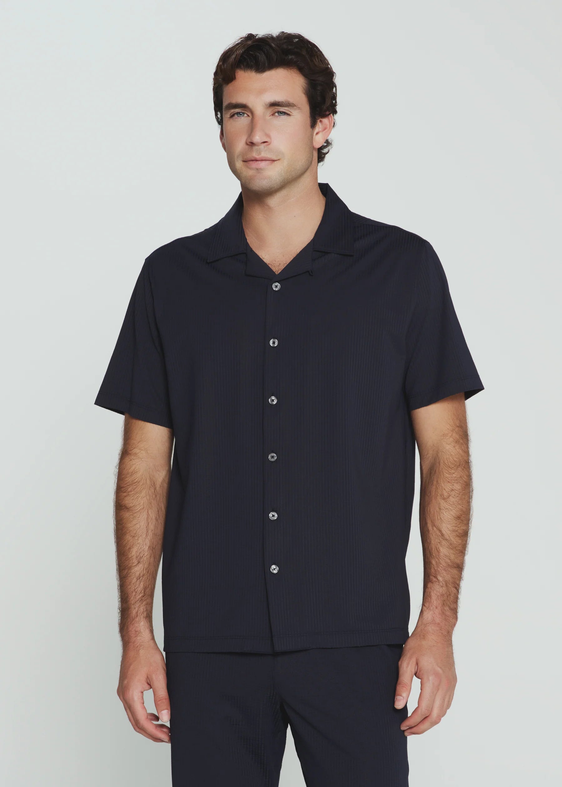 7Diamonds | Sutherland Seersucker Stretch Camp Shirt | Navy