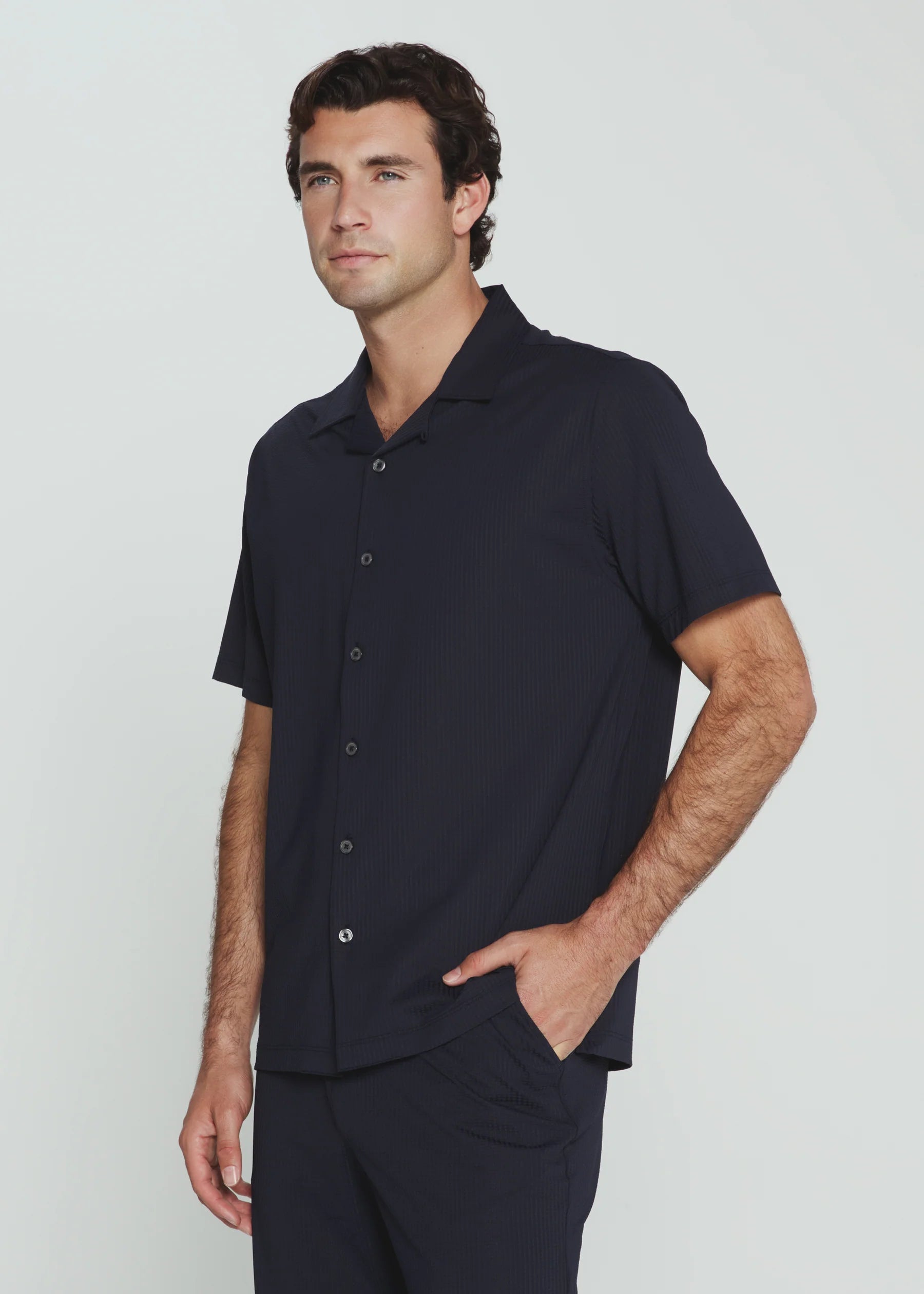 7Diamonds | Sutherland Seersucker Stretch Camp Shirt | Navy