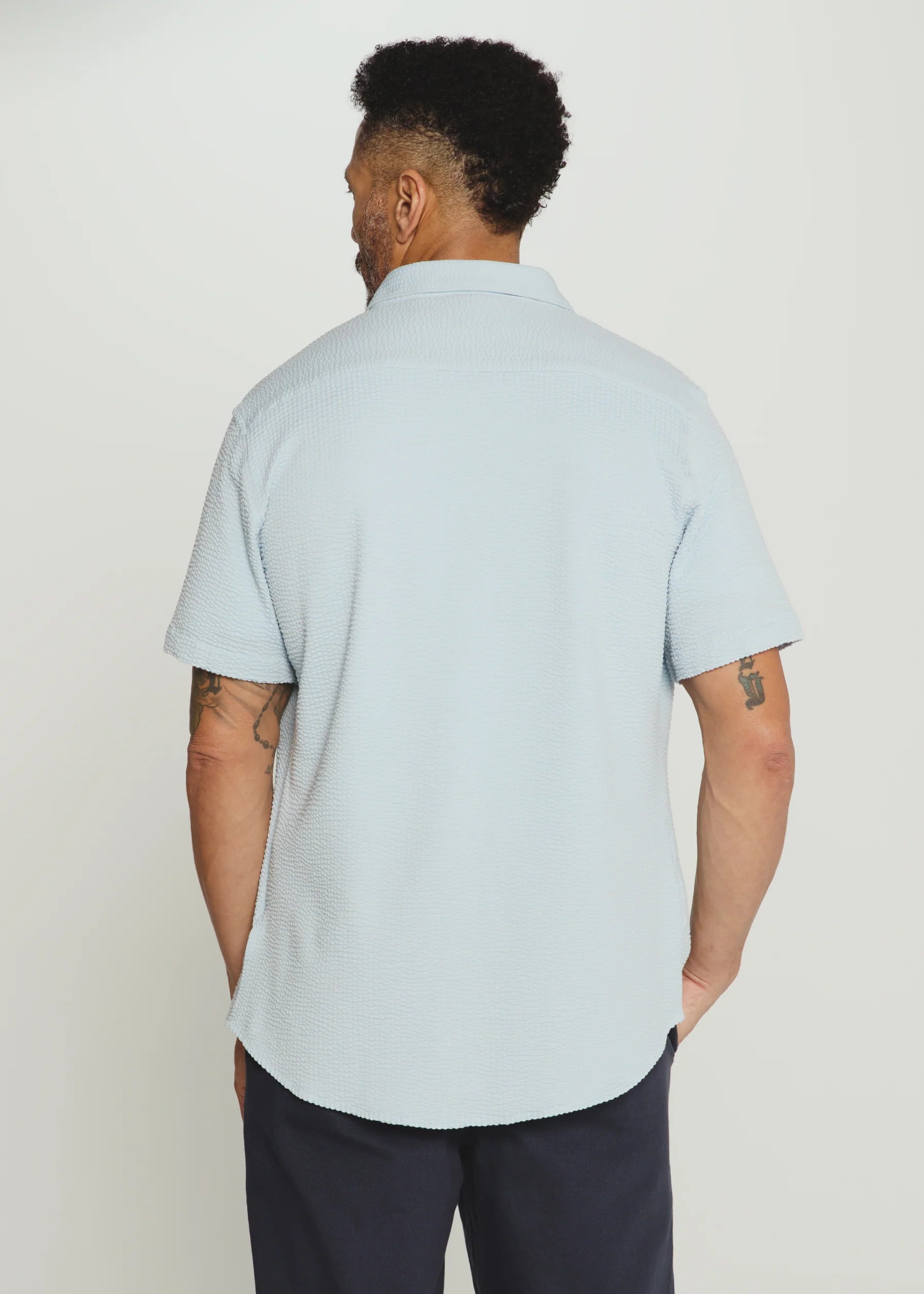 7 Diamonds | Bennet Seersucker Stretch Short Sleeve Shirt Island | Blue