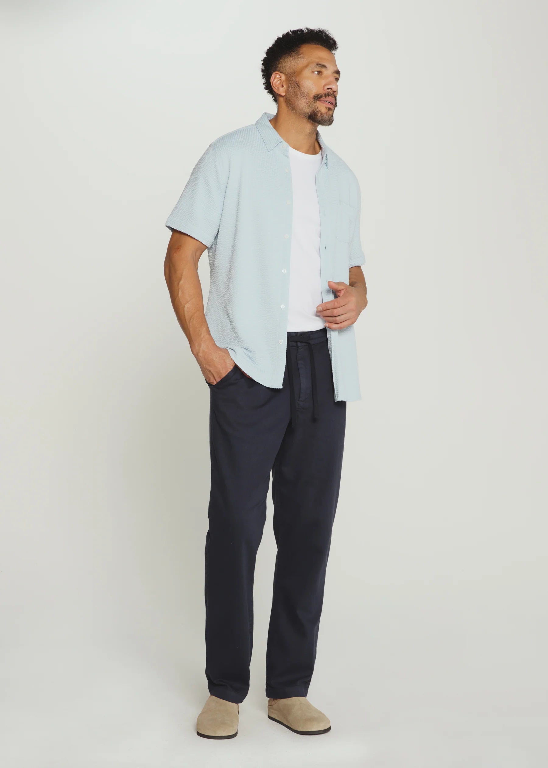 7 Diamonds | Bennet Seersucker Stretch Short Sleeve Shirt Island | Blue