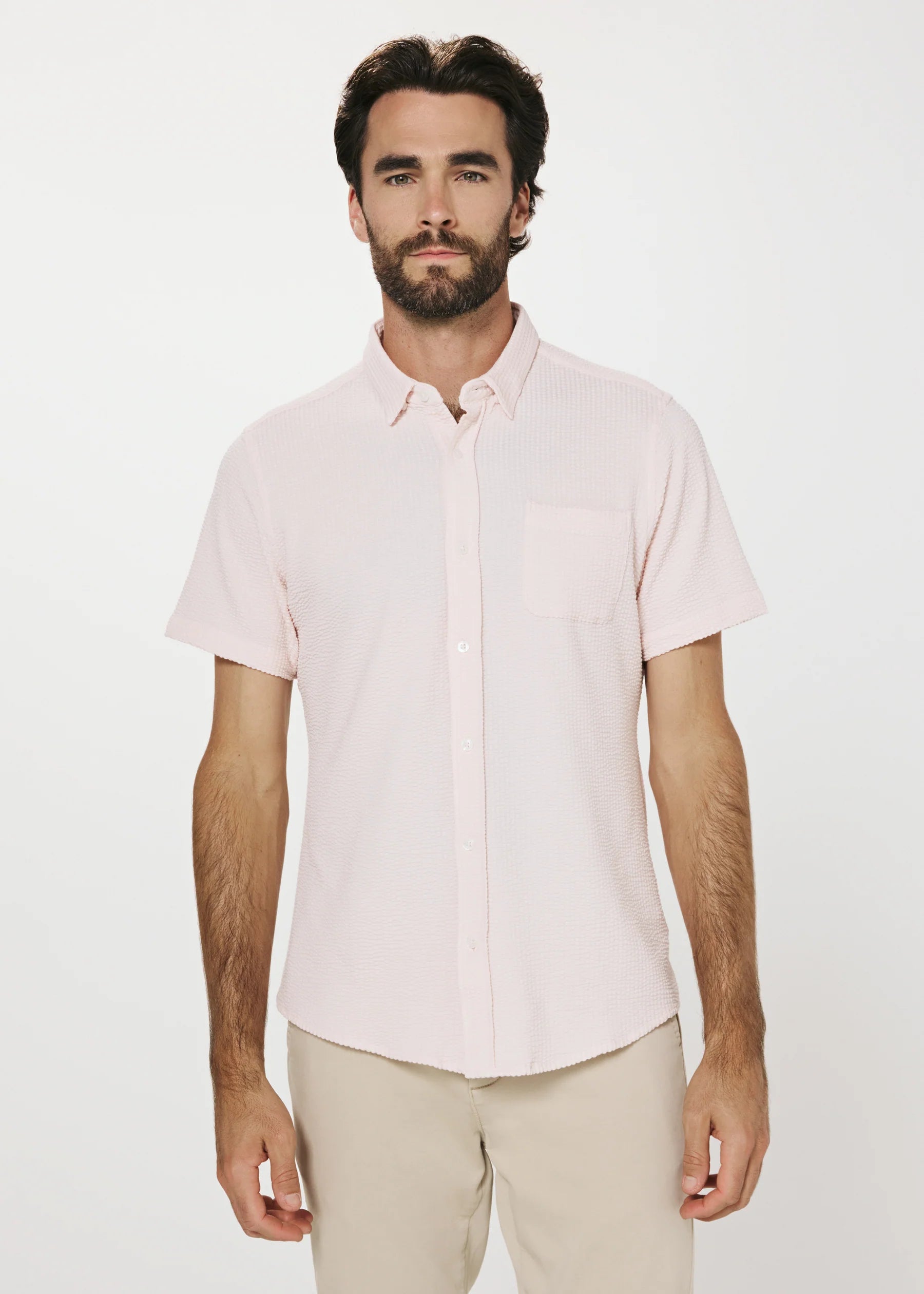 7Diamonds |  Bennet Seersucker Stretch Short Sleeve Shirt |  Pink