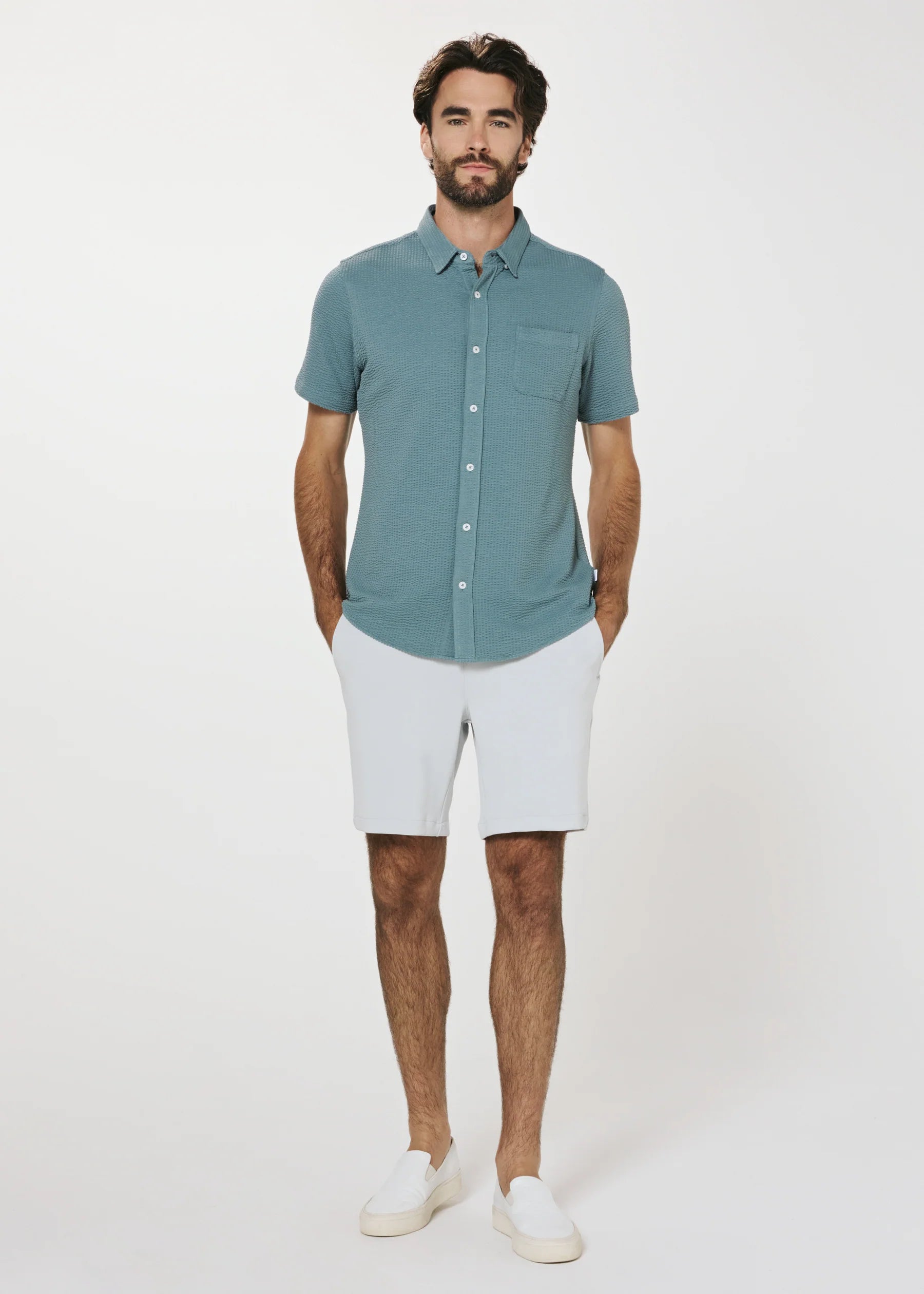 7Diamonds |  Bennet Seersucker Stretch Short Sleeve Shirt | Green