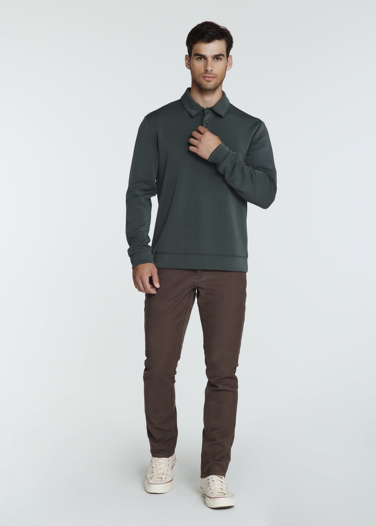 7Diamonds | Rev Long Sleeve Polo | Basil Green