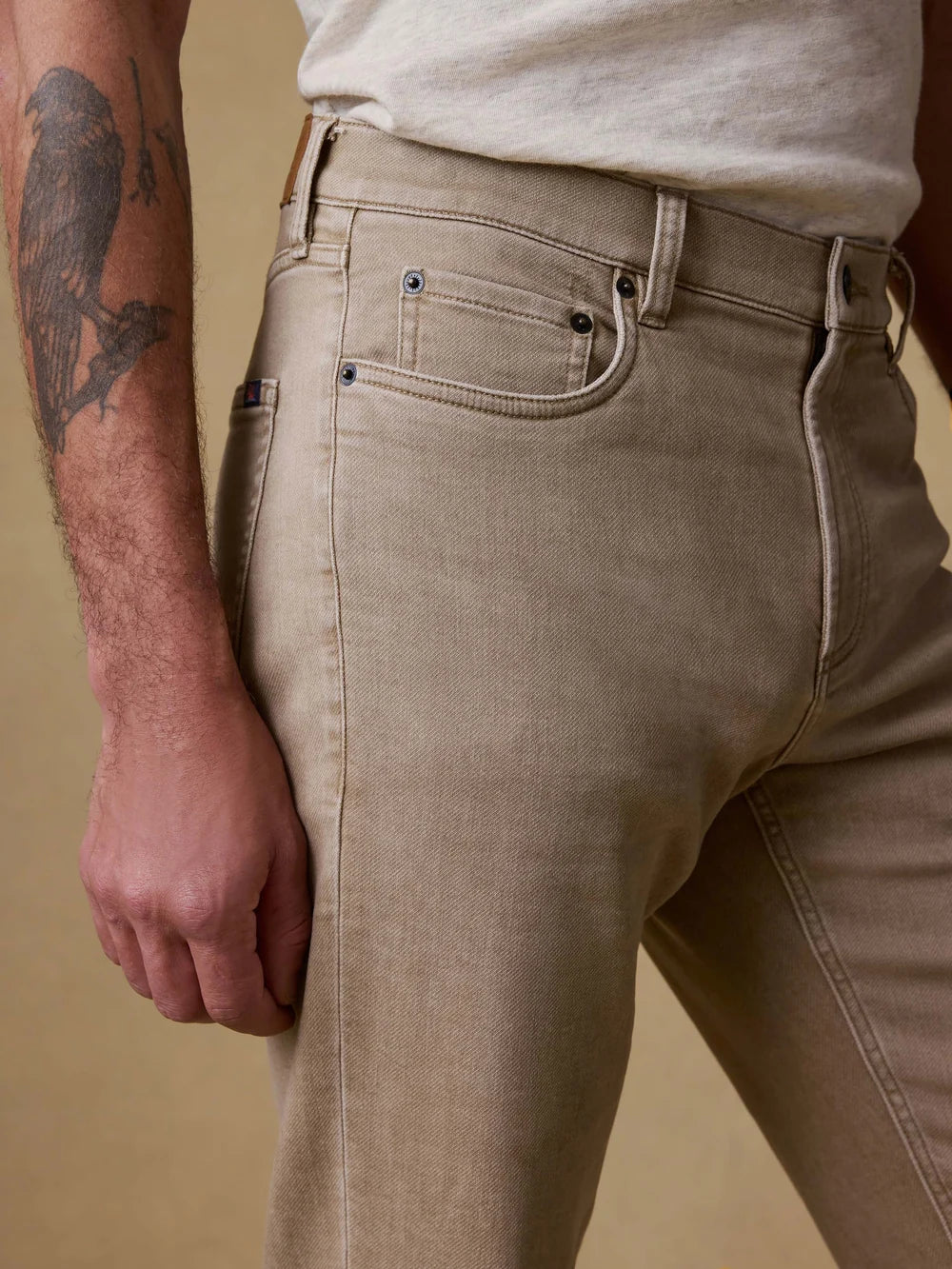 Faherty | Stretch Terry 5-Pocket | Desert Khaki Beige