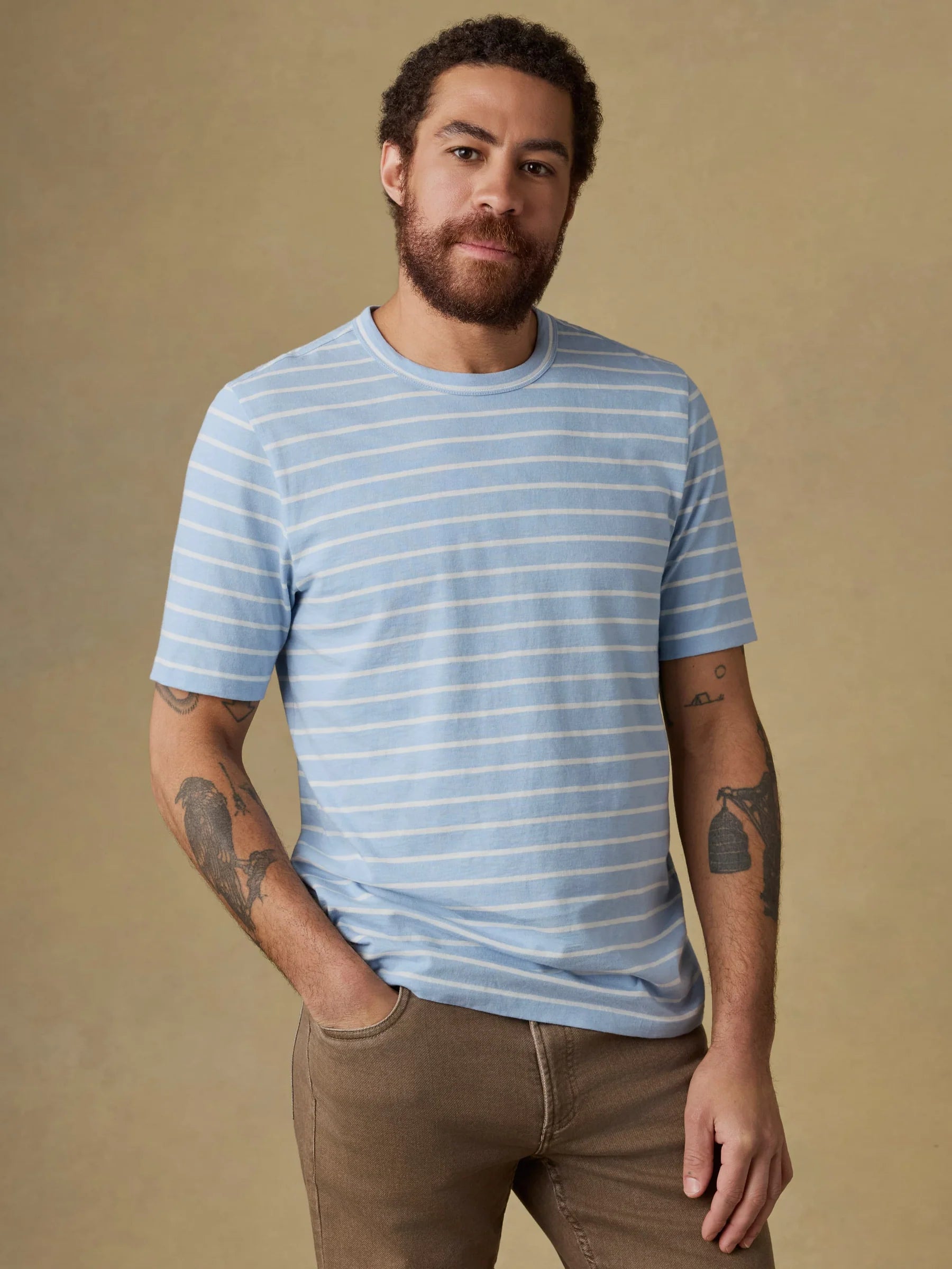 Faherty | Sunwashed Regenerative Tee | Blue Stripe