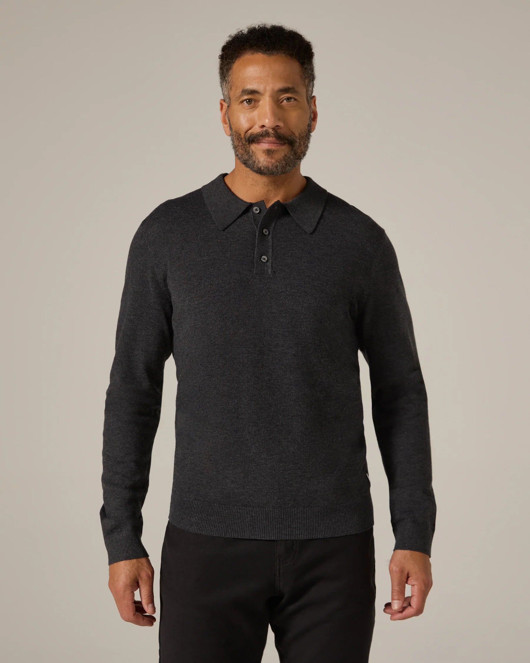 7 Diamonds | Belford Long Sleeve Sweater Polo | Charcoal
