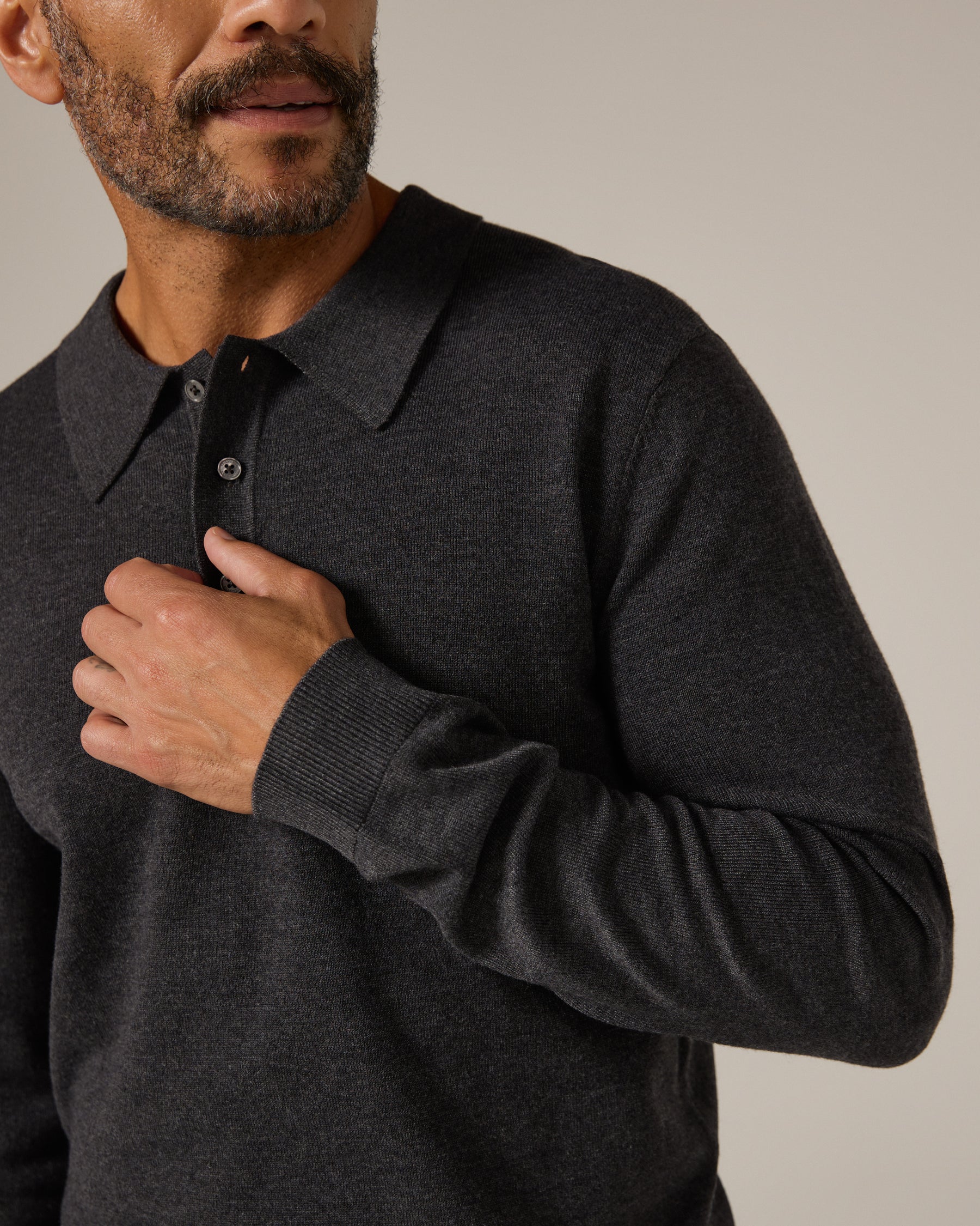7 Diamonds | Belford Long Sleeve Sweater Polo | Charcoal
