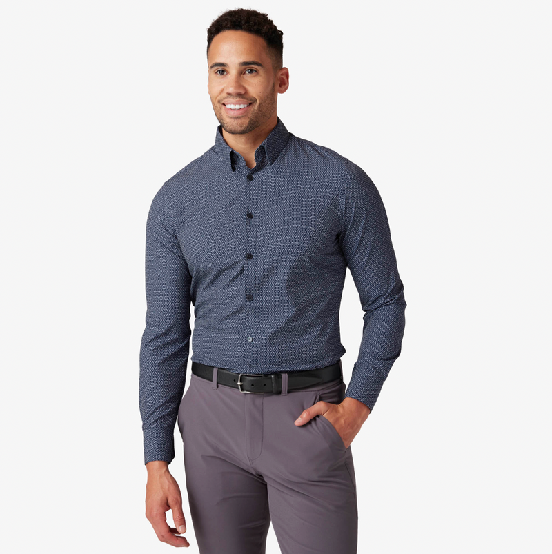 Navy 3D Cube Leeward LS Dress Shirt