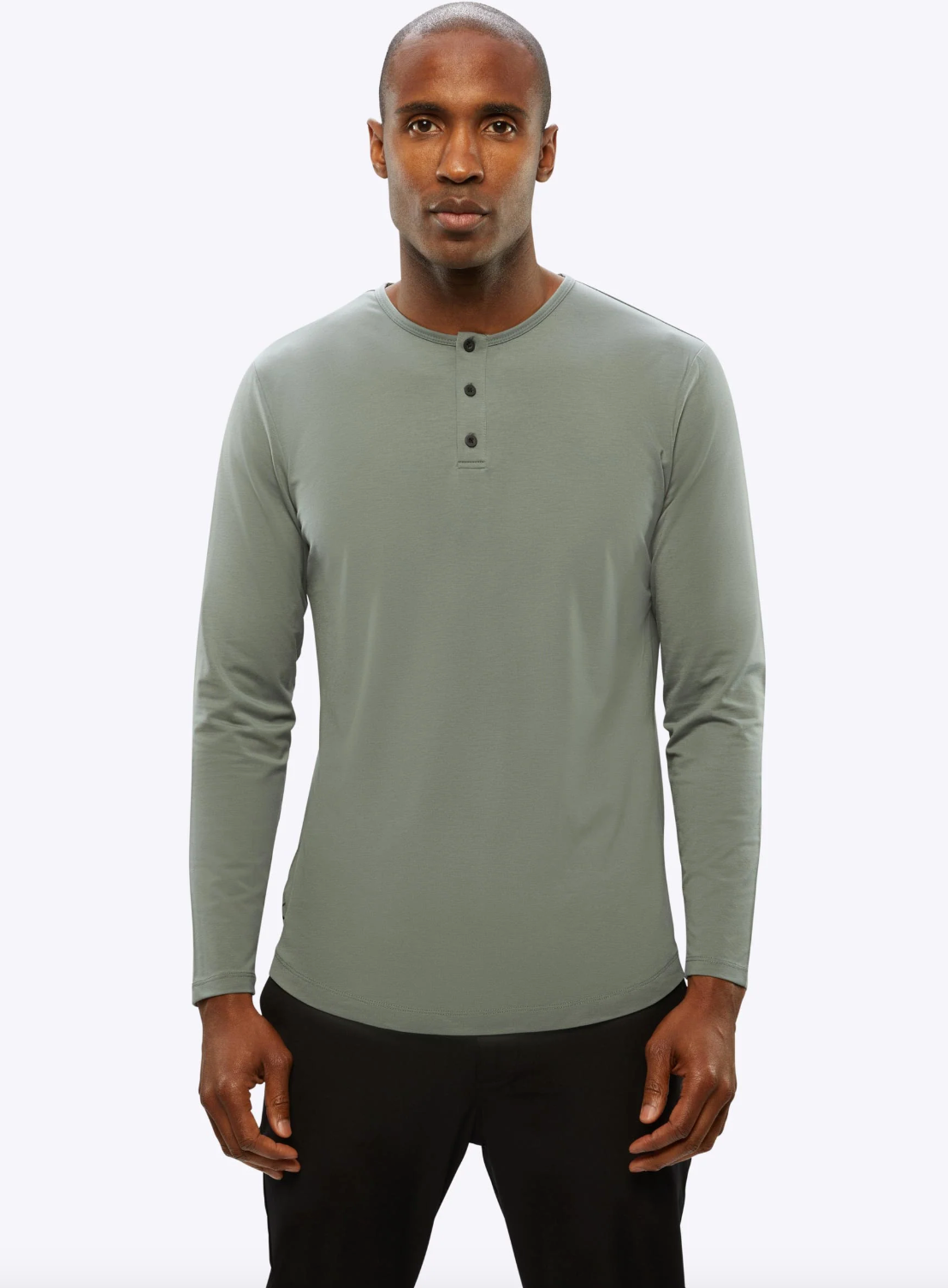 AO Long Sleeve Henley Curve-Hem