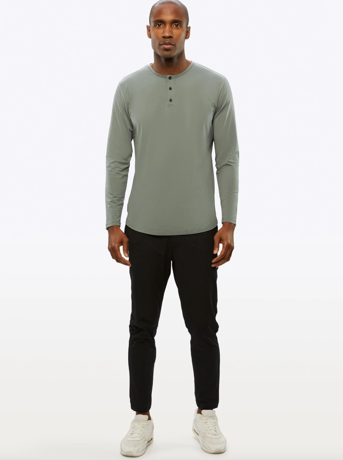 AO Long Sleeve Henley Curve-Hem