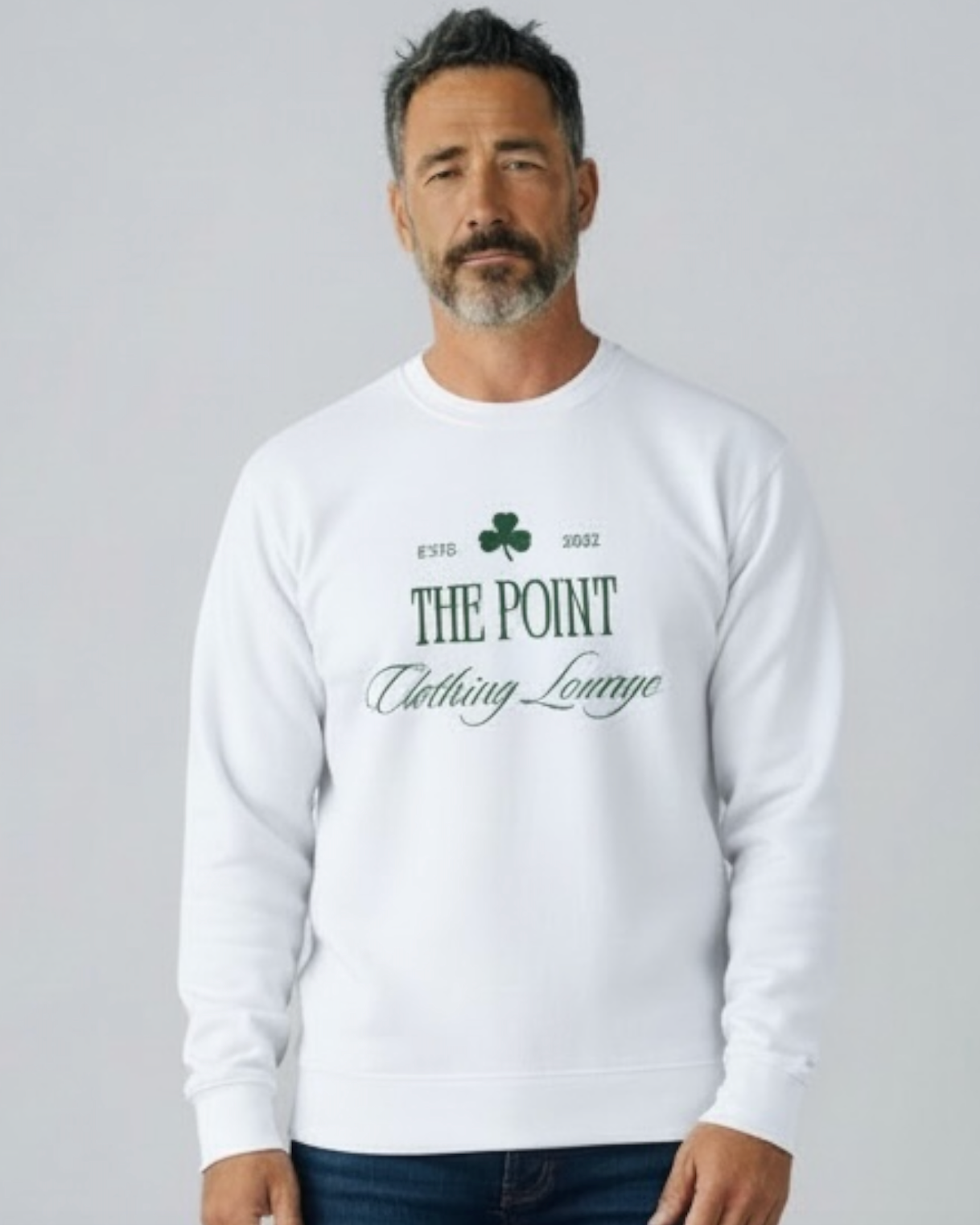 The Point | Midweight Crewneck Sweatshirt | Front Graphic | White