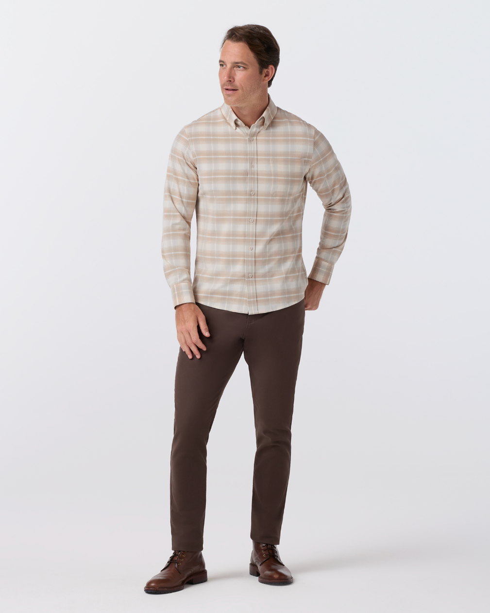Mizzen+Main | City Flannel | Light Khaki Walter Plaid Beige