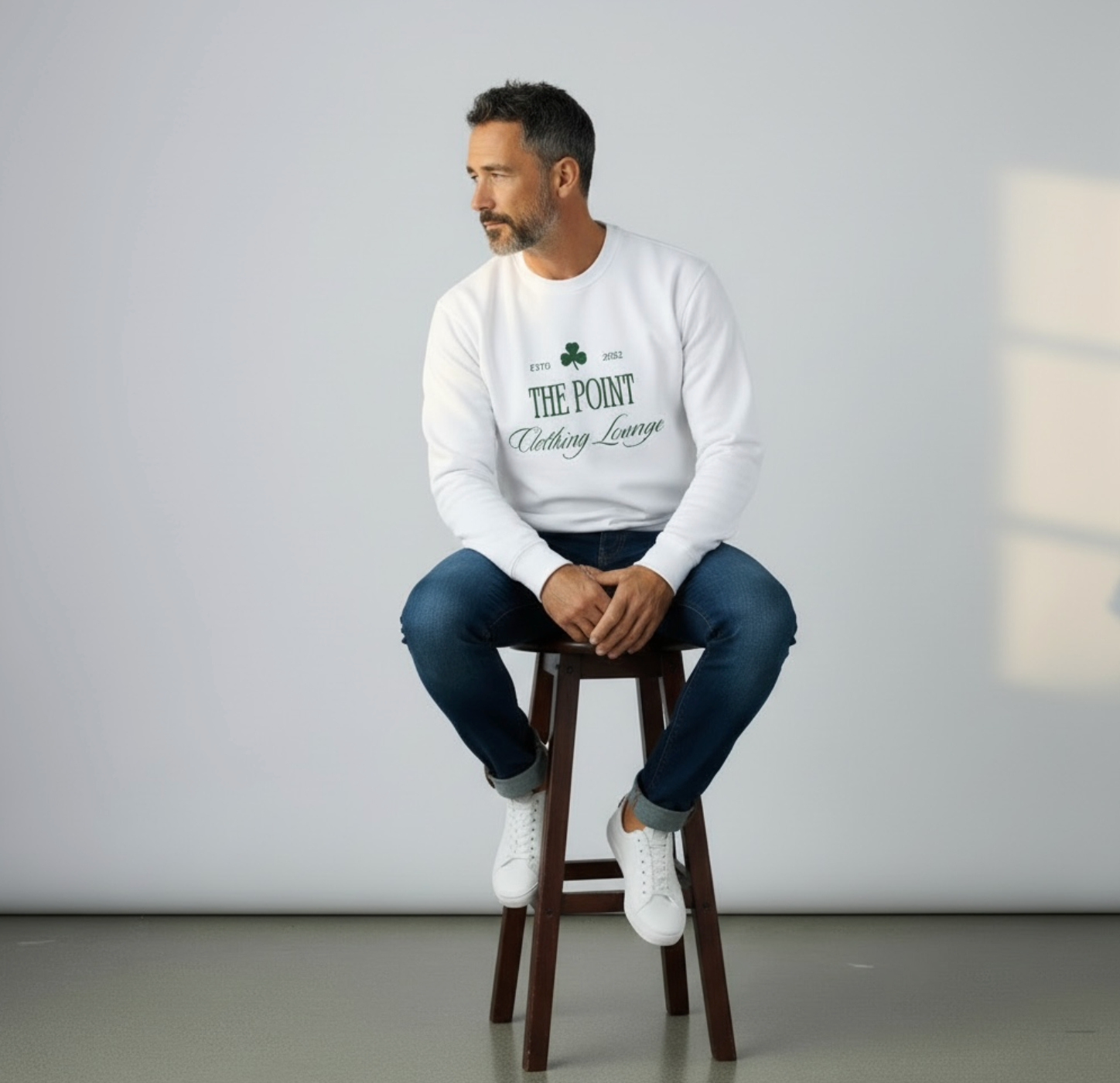 The Point | Midweight Crewneck Sweatshirt | Front Graphic | White