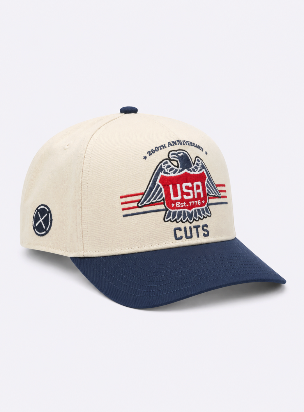 CUTS | Eagle A-Frame Snapback Hat | Beige/Navy