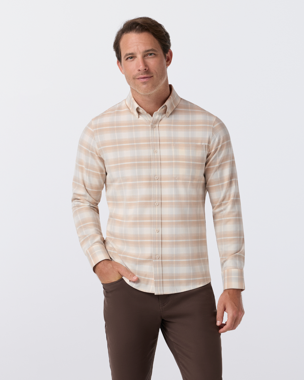 Mizzen+Main | City Flannel | Light Khaki Walter Plaid Beige