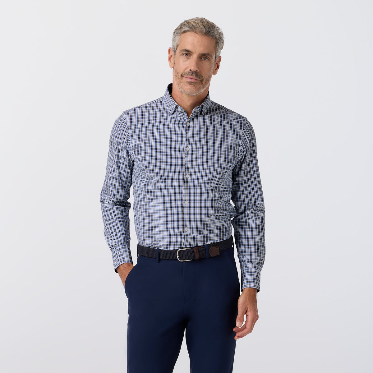 Mizzen+Main | Leeward Dress Shirt | Espresso Doug Plaid Blue | Trunk Show Special
