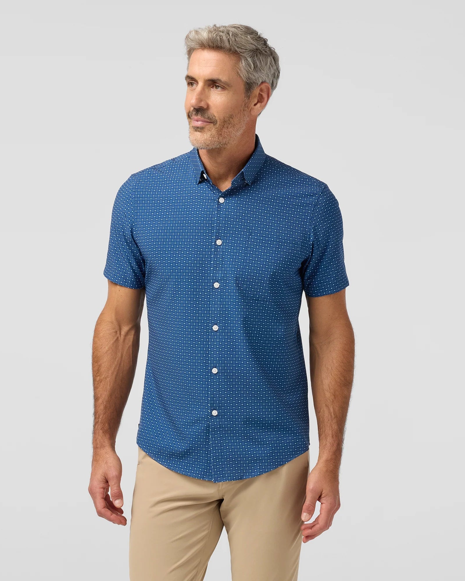 Mizzen+Main | Leeward Short Sleeve Dress Shirt Midnight Medallion | Navy | Trunk Show Special