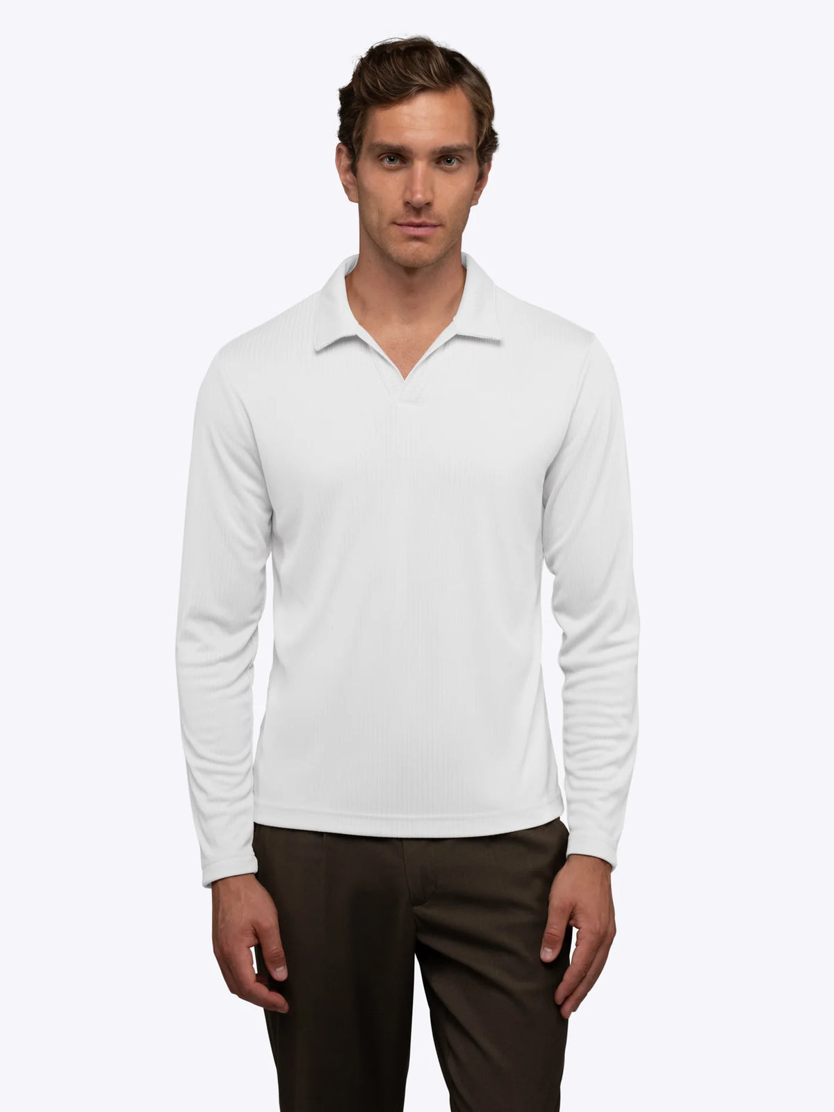 Cuts | SoHo Ribbed Long Sleeve Polo | White