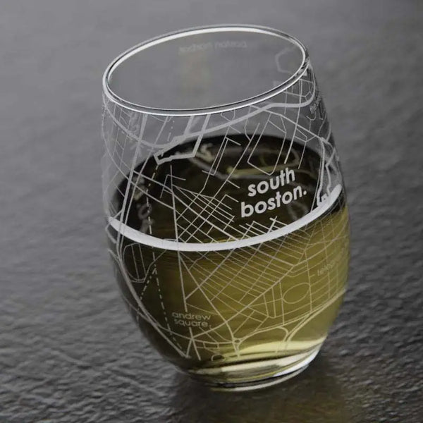 South Boston MA Map Stemless Wine Glass
