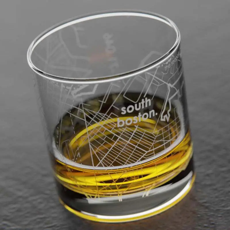 South Boston, MA Map Rocks Whiskey Glass