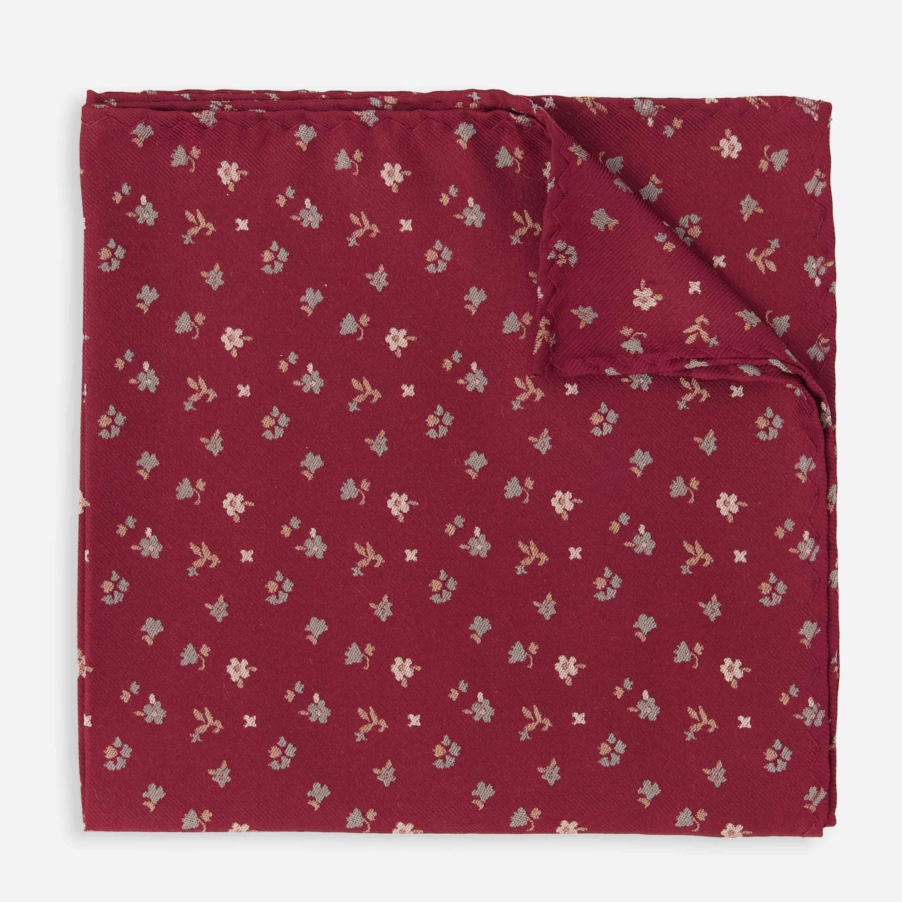 Falling Florals Burgundy Pocket Square