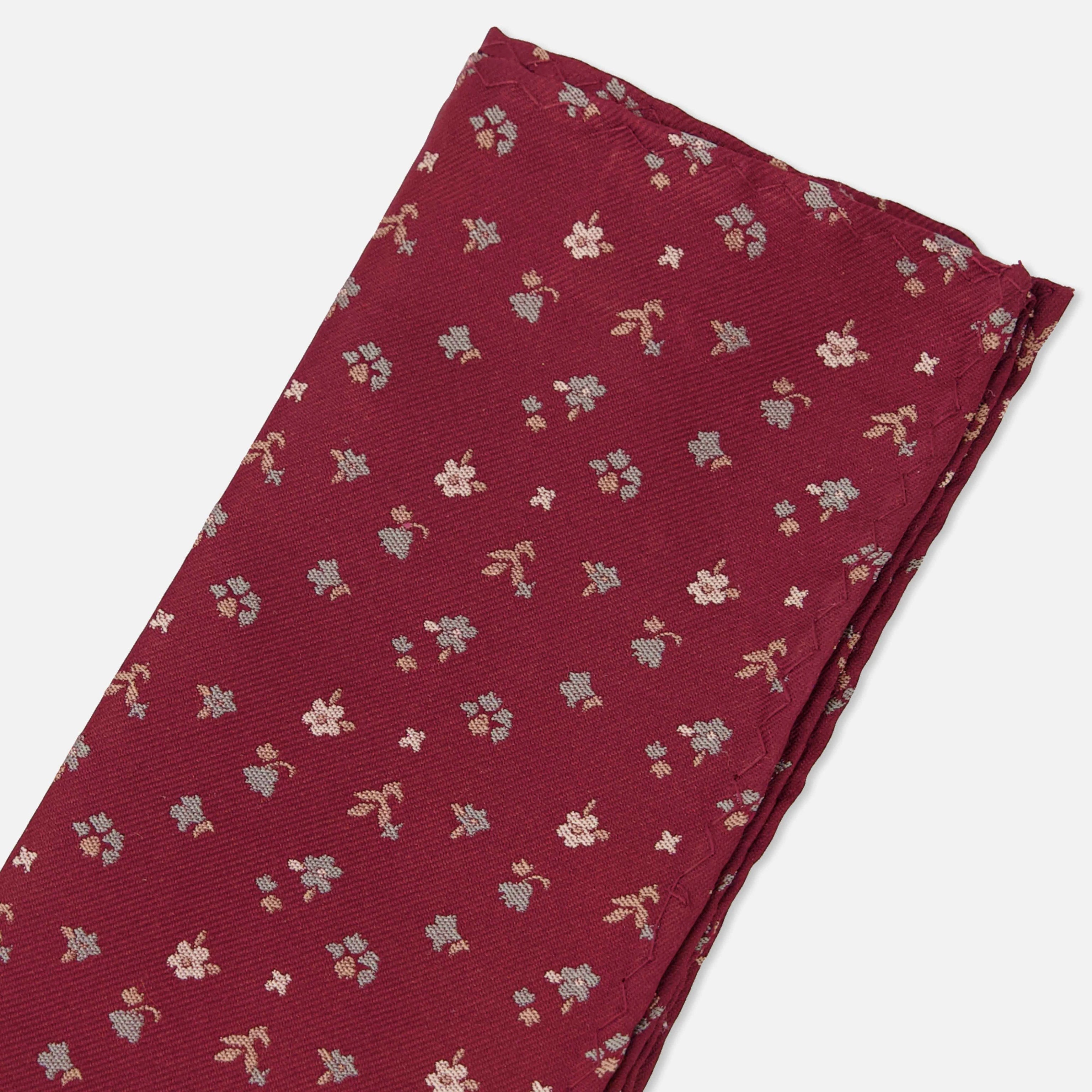 Falling Florals Burgundy Pocket Square