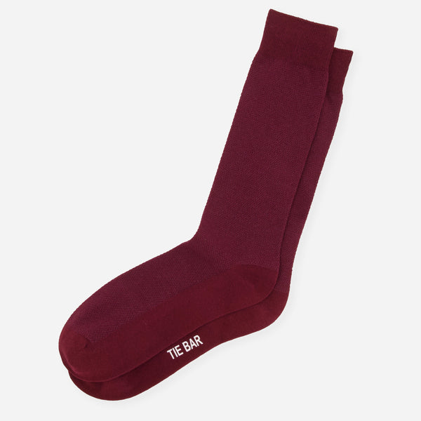 Solid Pique Burgundy Dress Socks