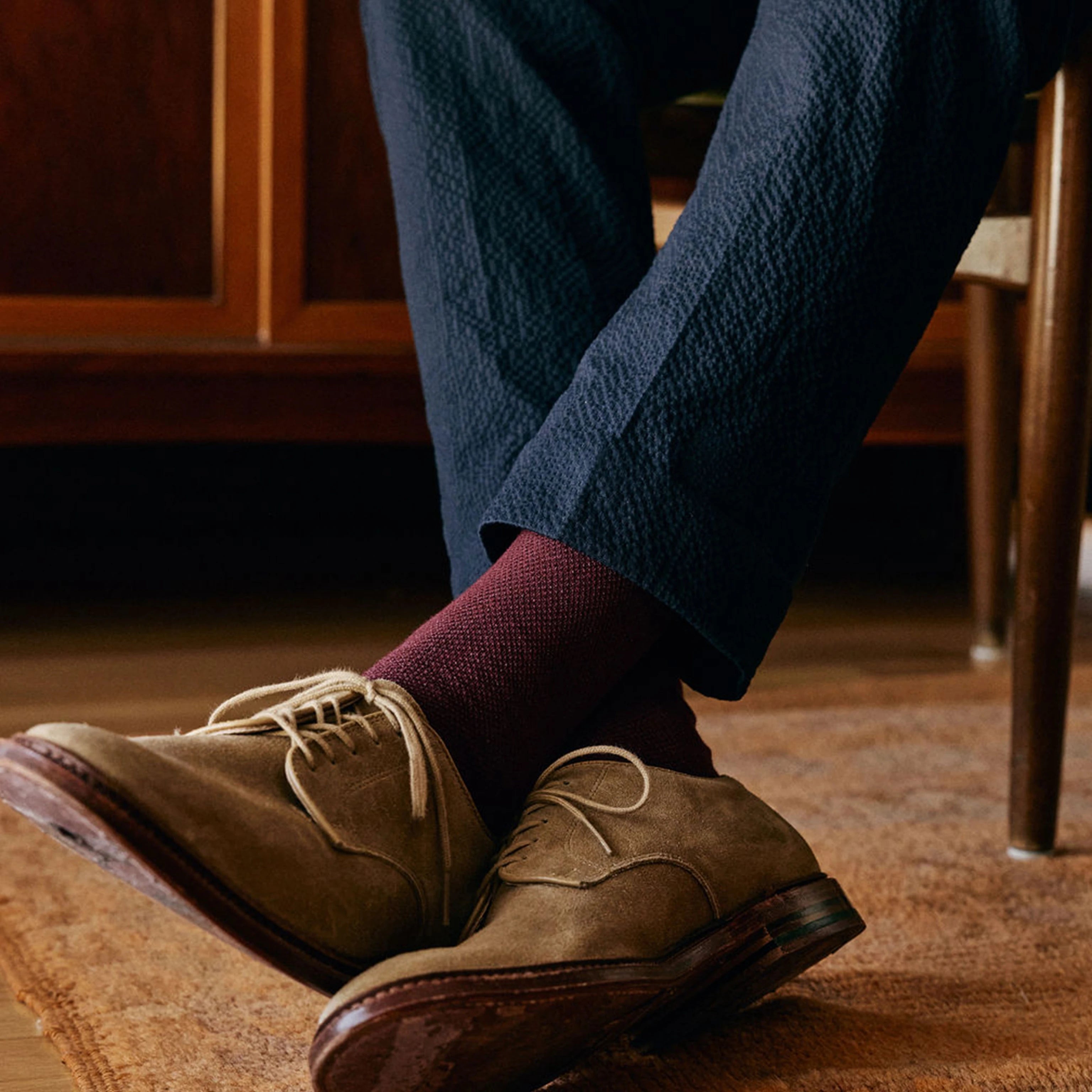 Solid Pique Burgundy Dress Socks